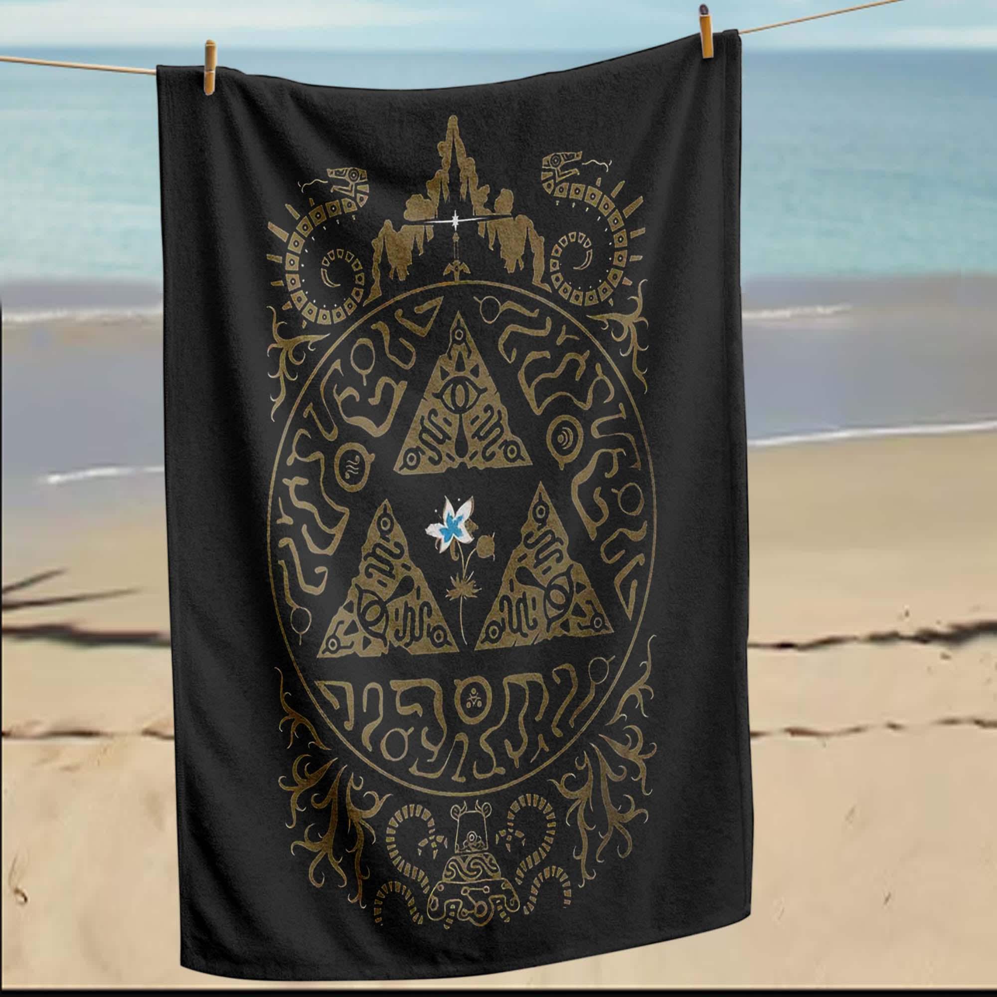 Zelda Beach Towel, Triforce Gift, Hylian Symbol Towel, Gamer Pool Towel, Fantasy Towel, Cosplay Accessory, Game Towel
