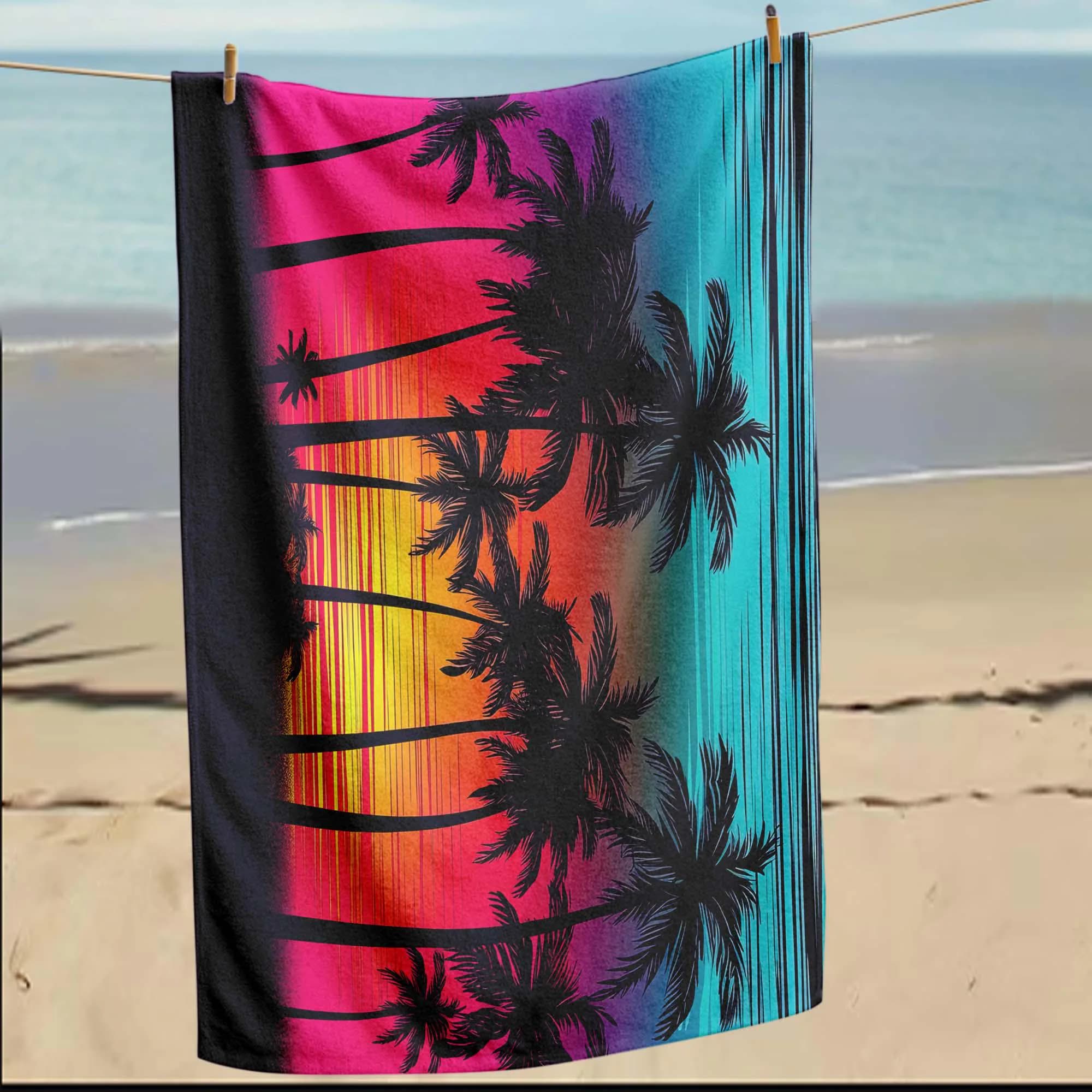 Tropical Towel, Sunset Vibe, Palm Tree Art, Beach Vibes, Gradient Print, Island Style, Bold Beach, Vacation Towel, Ocean Sunset, Cool Colors