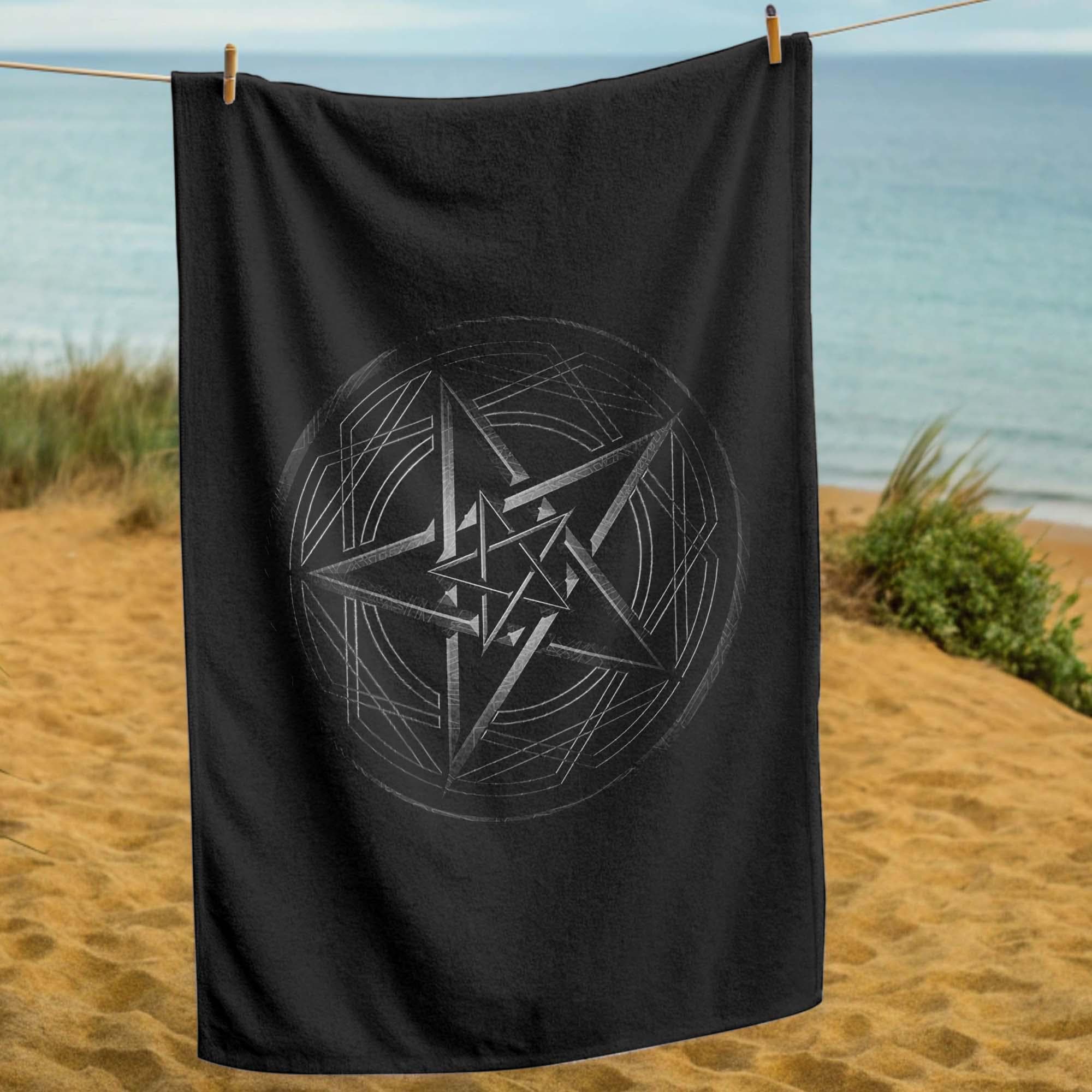 Pentagram Towel, Black Design, Geometric Symbol, Occult Style, Minimalist Beach Towel, Unique Print, Mystical Decor, Edgy Aesthetic