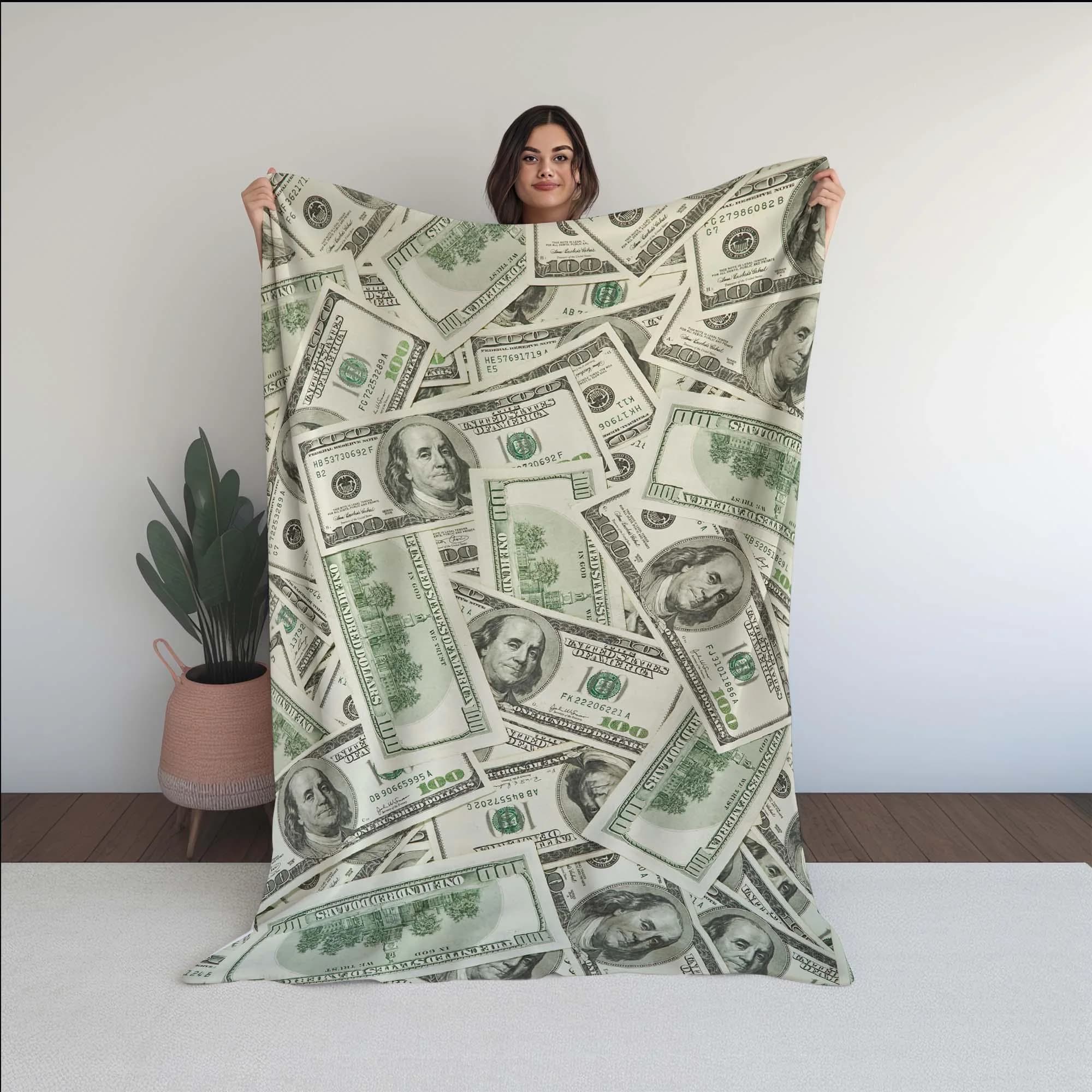 Money Themed Blanket, 100 Dollar Design, Symbol of Wealth, Unique Gift, Finance Themed, Dollar Blanket, Unique Bedspread, Cool Money Symbol