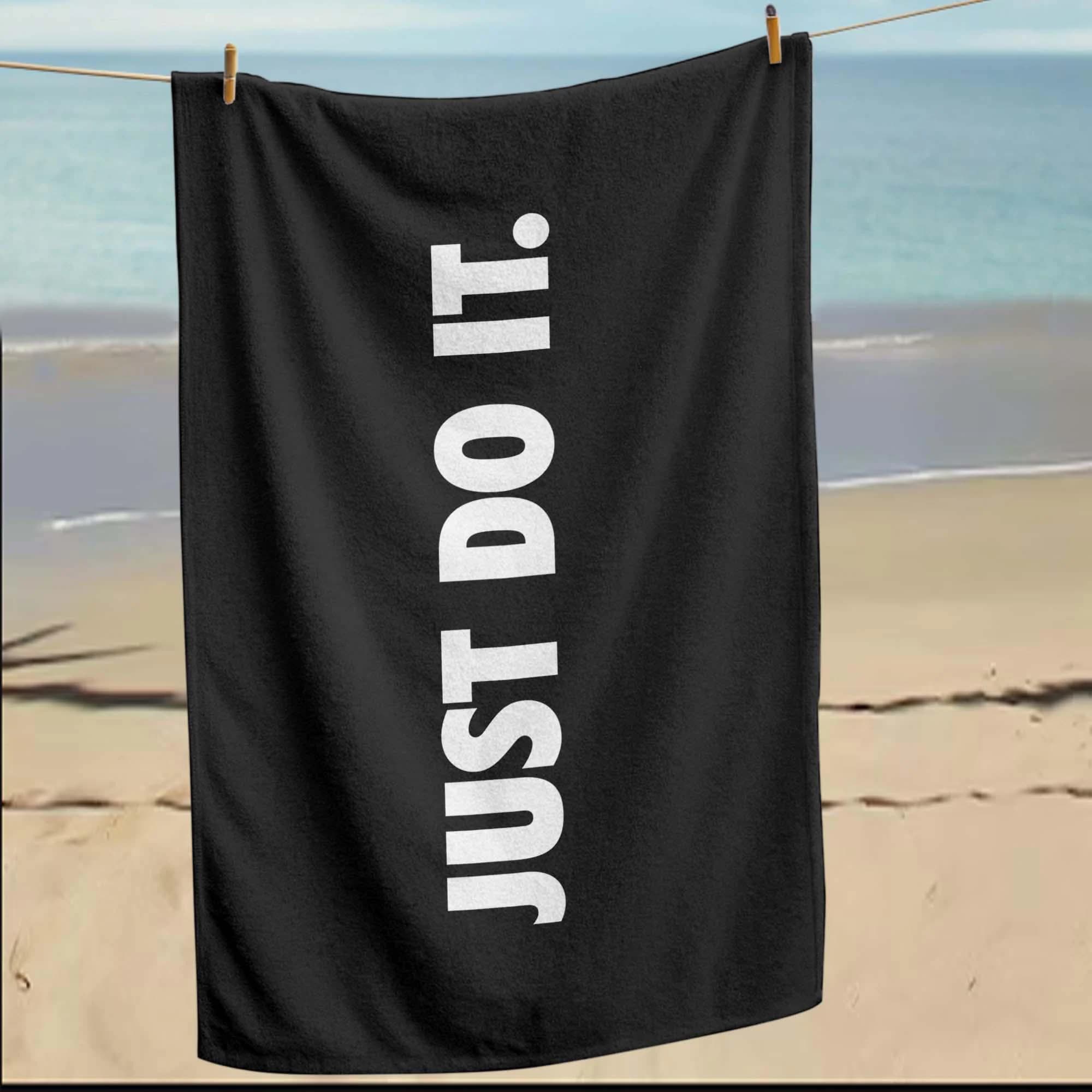 Just Do It Towel, Beach Quote Towel, Black Gym Towel, Fitness Towel, Cool Beach Towel, Summer Towel, Slogan Towel, Workout Towel