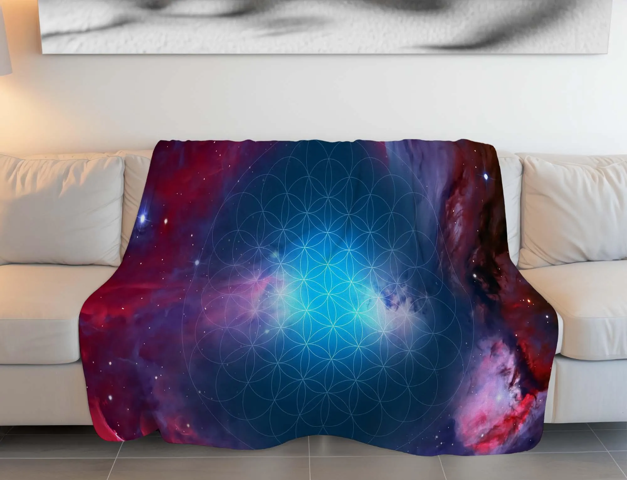 Geometric Flower Pattern Mandala Blanket, Spiritual Design, Green Shade Blanket, Meditation Blanket, Mystical Pattern Blanket, Home Decor - image 3