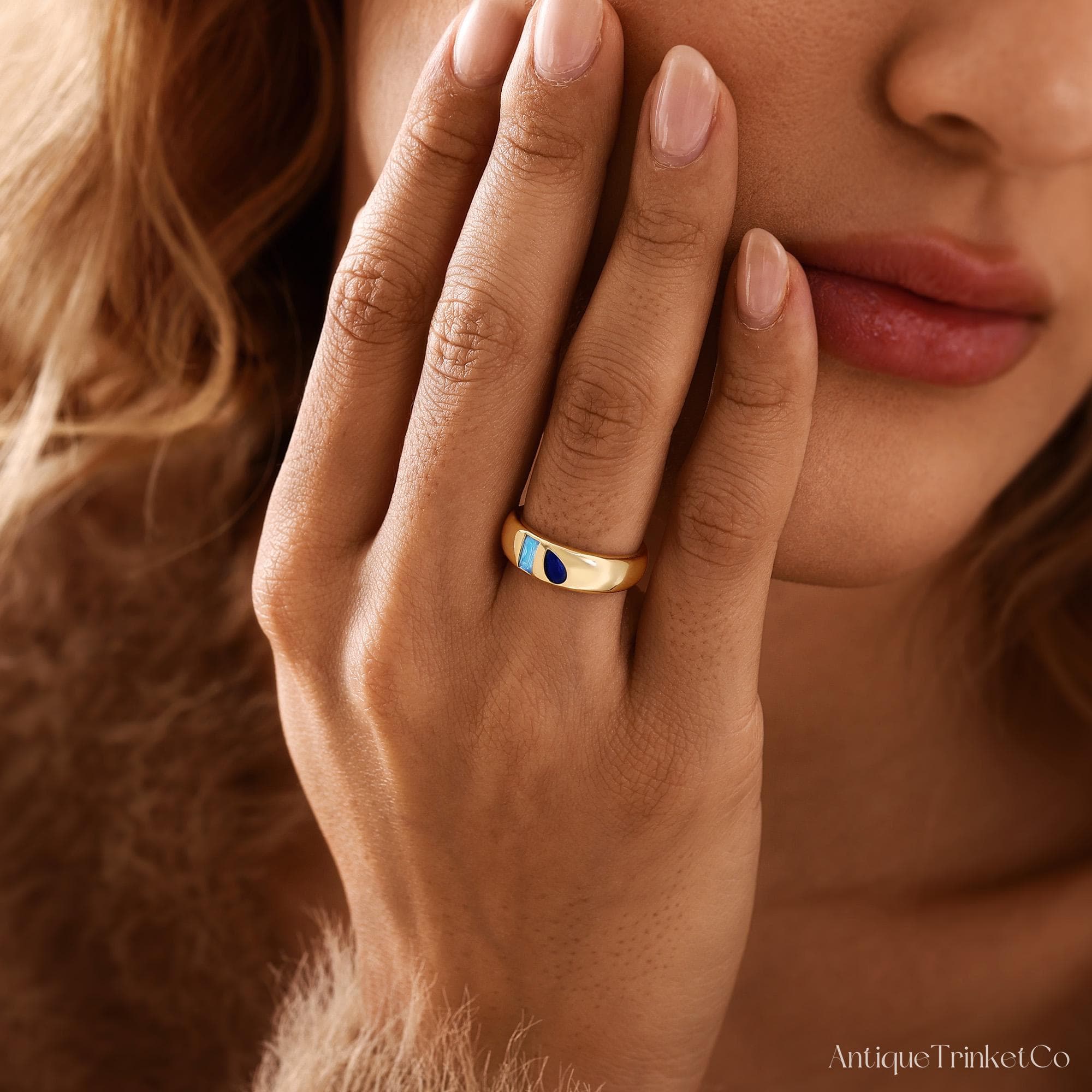 Custom Toi Et Moi Birthstone Ring, Minimalist Double Birthstones Ring, 18K Gold Plated Couple Ring, Anniversary Gift, Christmas Gift For Her