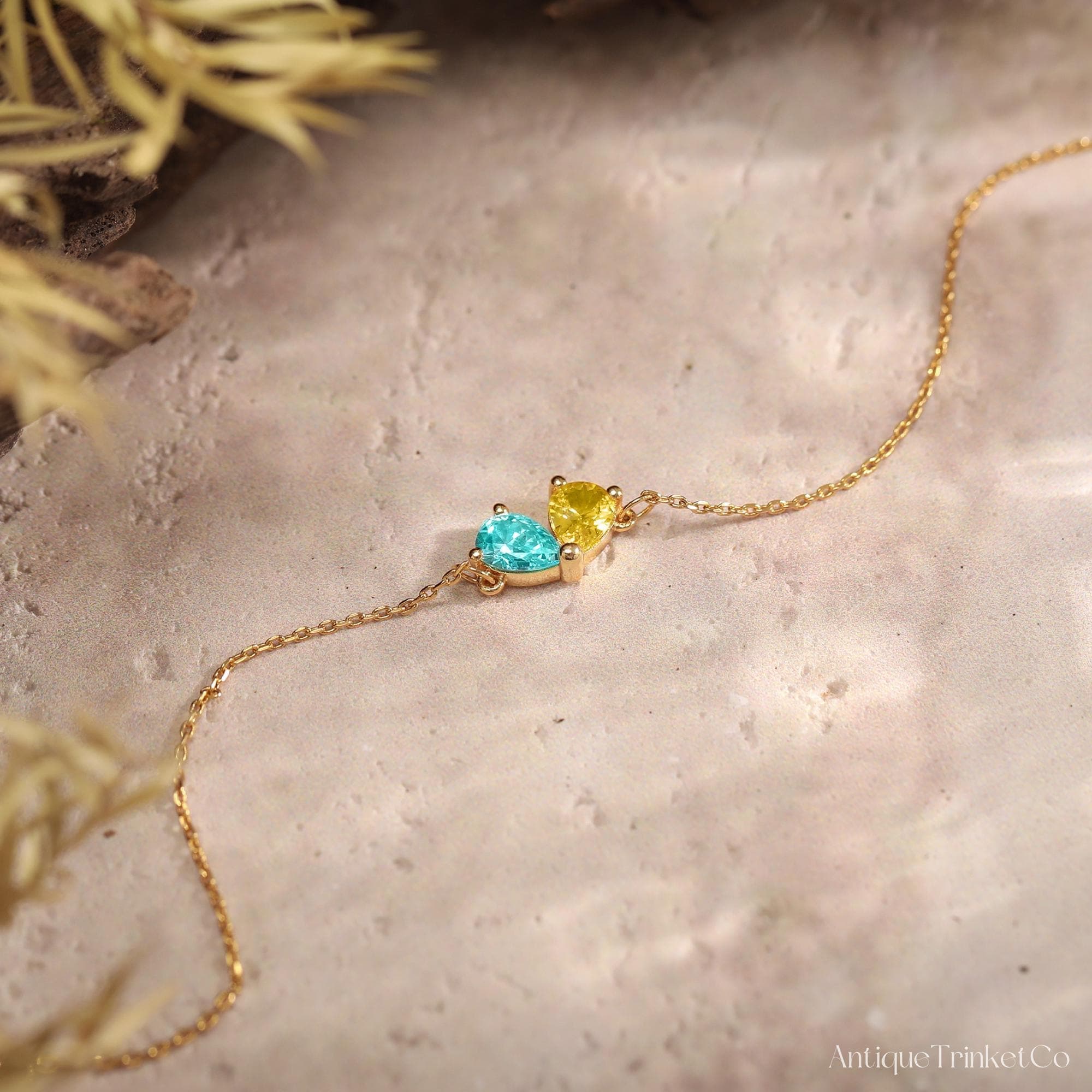 Custom Two Birthstone Bracelet, Teardrop Birthstone Bracelet, Family Birthstone Jewelry, Birthday Gift, Anniversary Gift, Mom Gift for Her - image 3