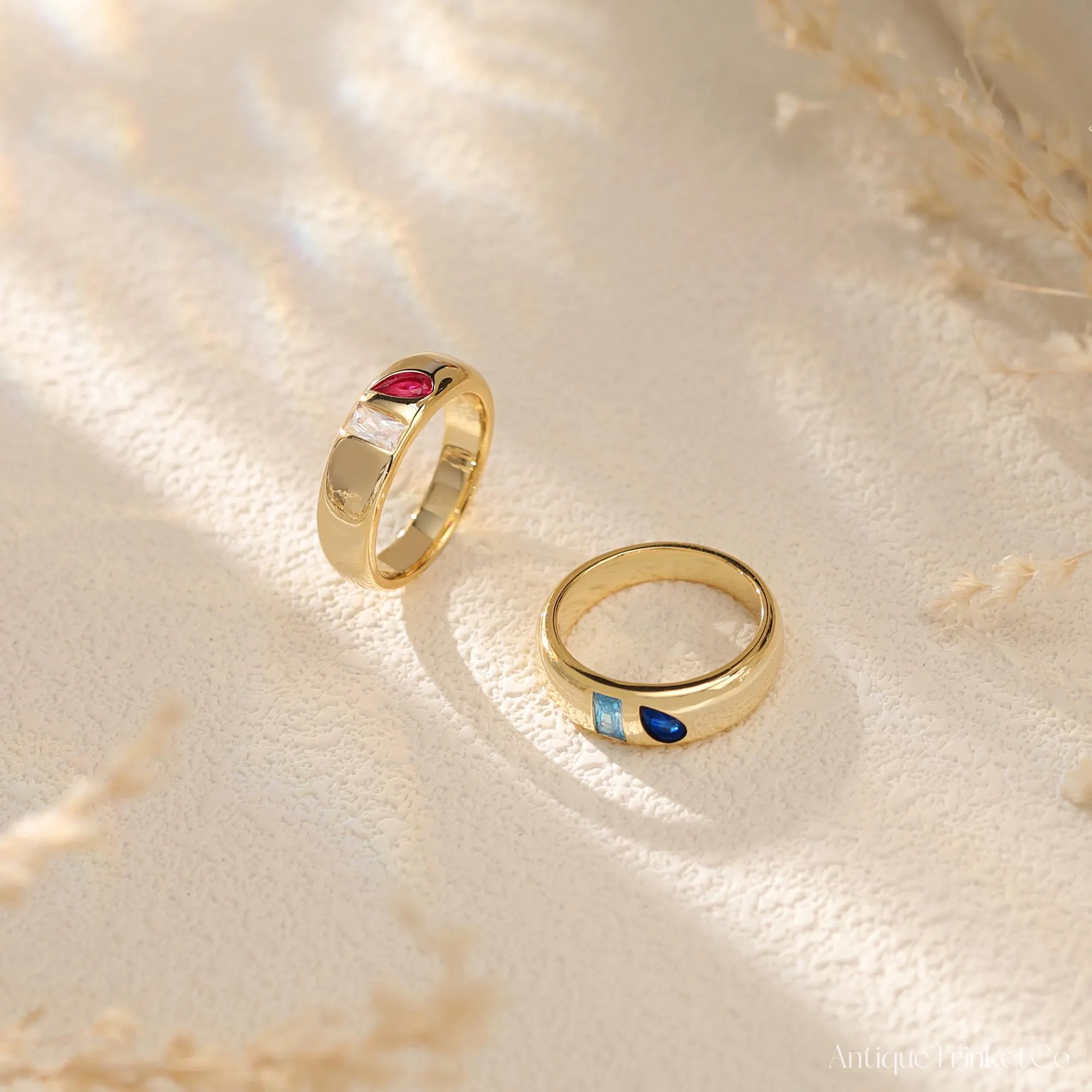 Custom Toi Et Moi Birthstone Ring, Minimalist Double Birthstones Ring, 18K Gold Plated Couple Ring, Anniversary Gift, Christmas Gift For Her