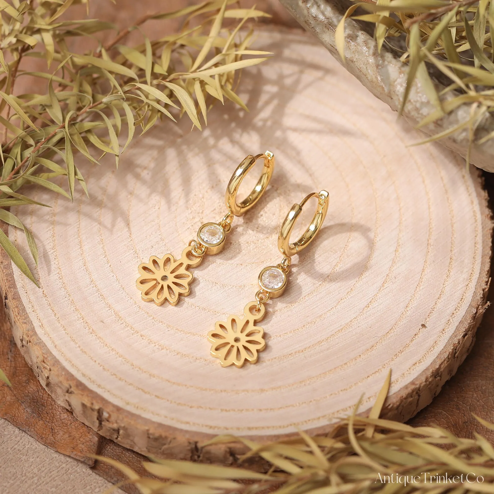 Costom Birthflower Drop Earrings, Birthstone Dangle Earrings, Dangle Hoop Earrings, Birthday Gift, Anniversary Gift, Christmas Gift for Her