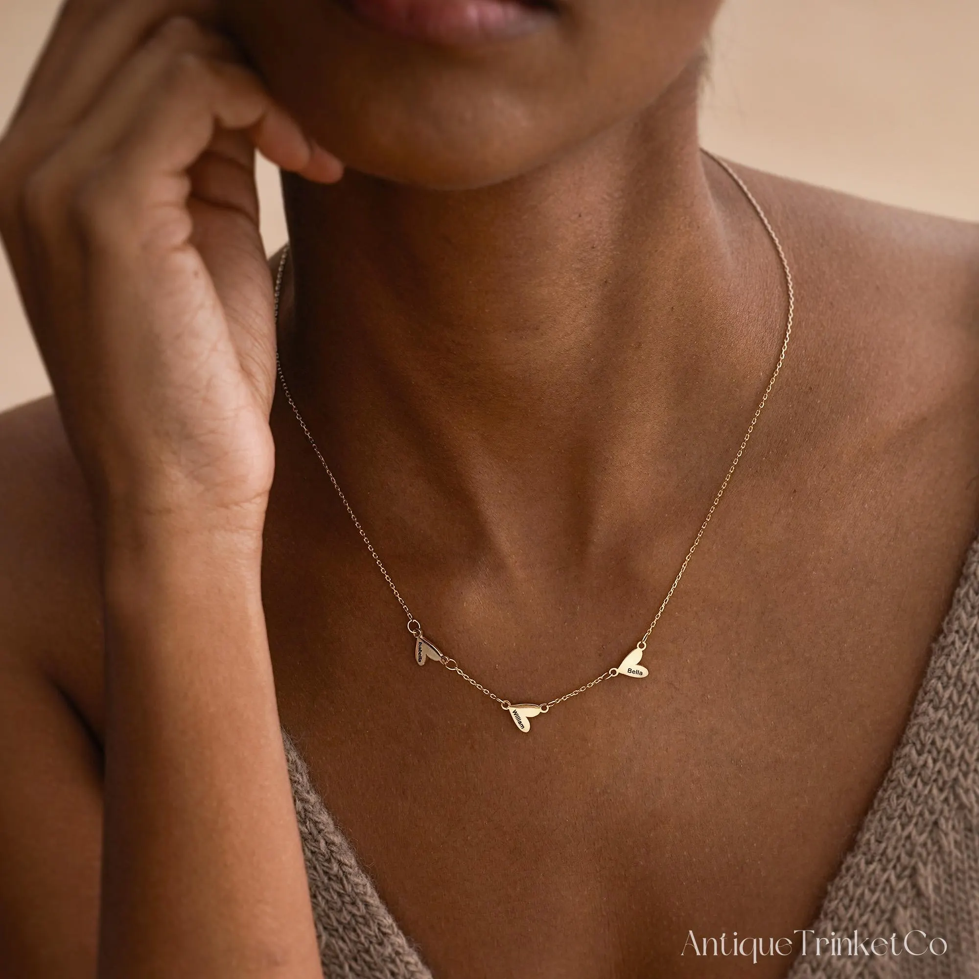 Personalized Heart Name Necklace, Gold Engraved Name Charm Necklace, Minimalist Anniversary Jewelry, Custom Birthday Gift, Fall gift for Her - image 5