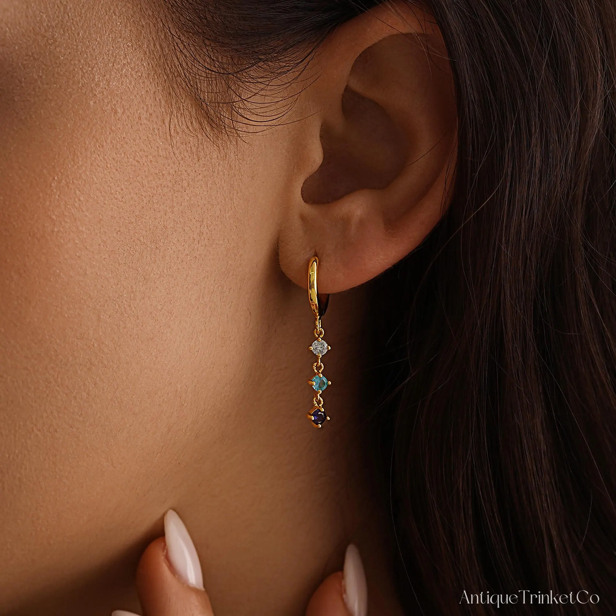 Custom Birthstone Dangle Earrings, Birthstone Dangle Hoop Earrings, Family Birthstone Drop Earrings, Birthday Gift, Christmas Gift for Her