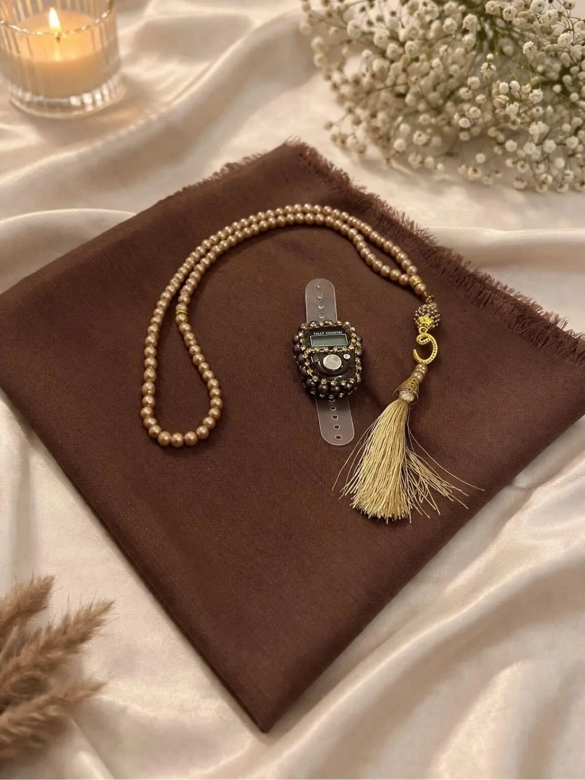 Islamic Gift Scarf & Tasbih and Digital Counter Set; Cotton Shawl, Wedding Favors, Muslim Gifts - image 5