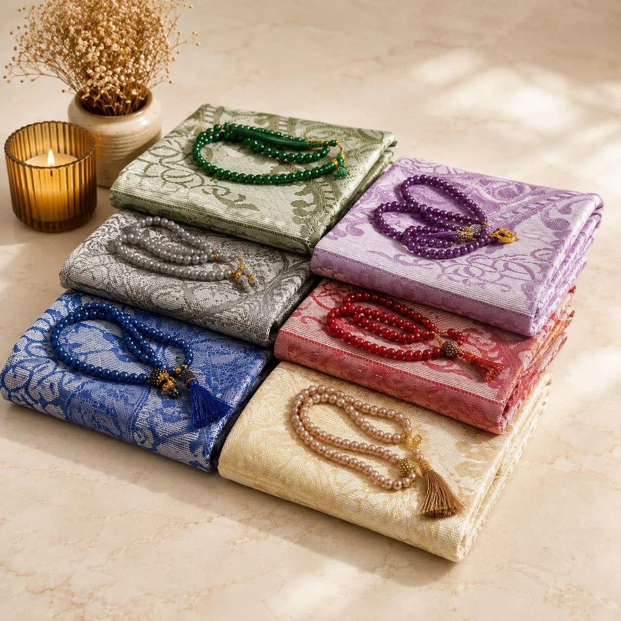 With Color Options Islamic Prayer Mat Set; Tasbeeh, Thin Gift Rug, Umrah Favors, Sejadah