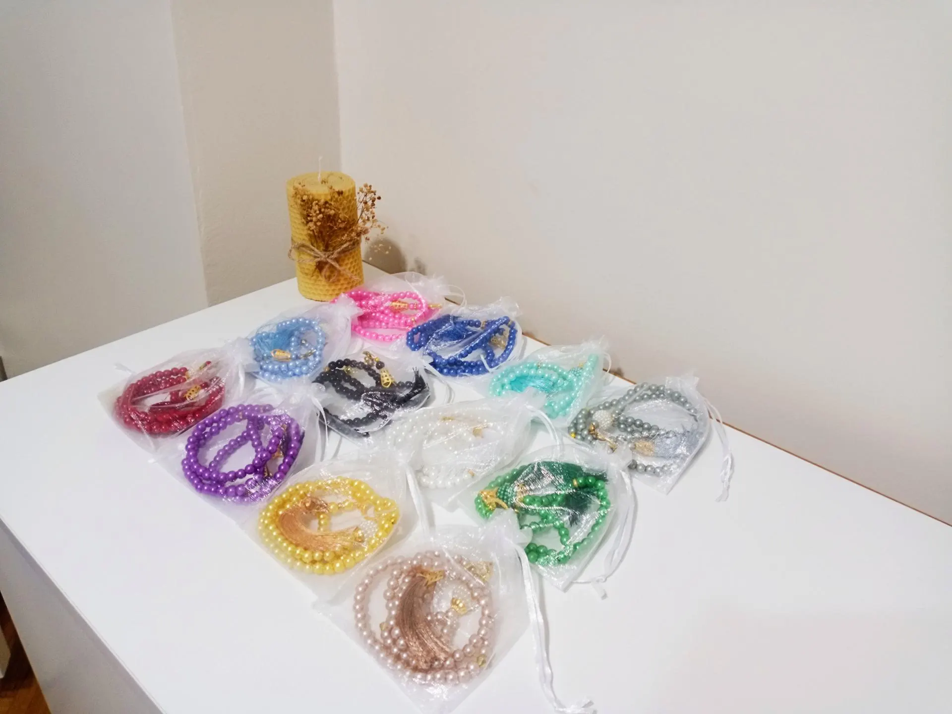 99 Bead Tasbih Prayer Beads; Tasbeeg in Tulle Pouch, Baby Mawlid Favor, Islamic Gift - image 3