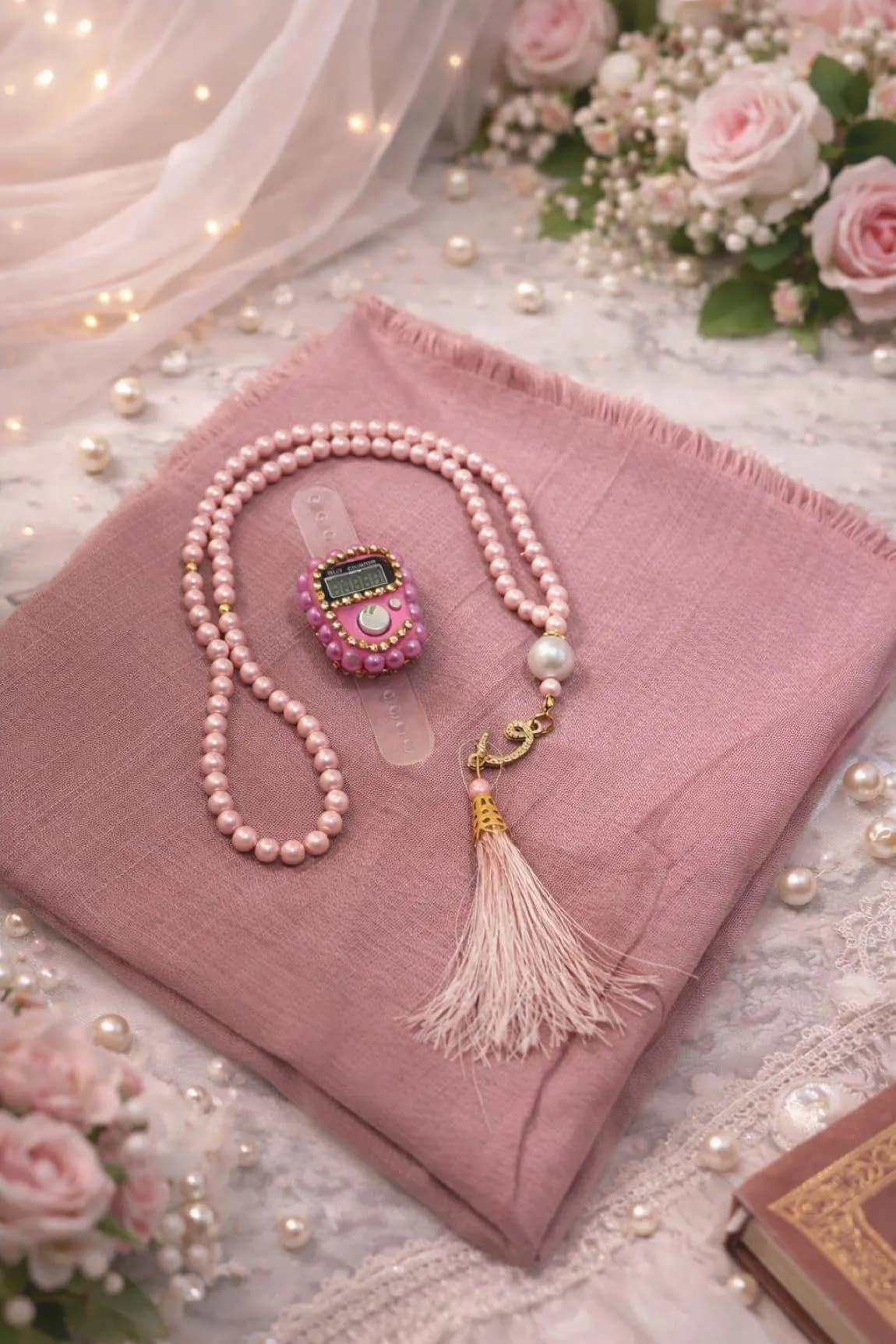 Cotton Shawl Islamic Gift; Scarf & Tasbih and Digital Counter Set, Mawlid Favors, Muslim Gifts - image 5