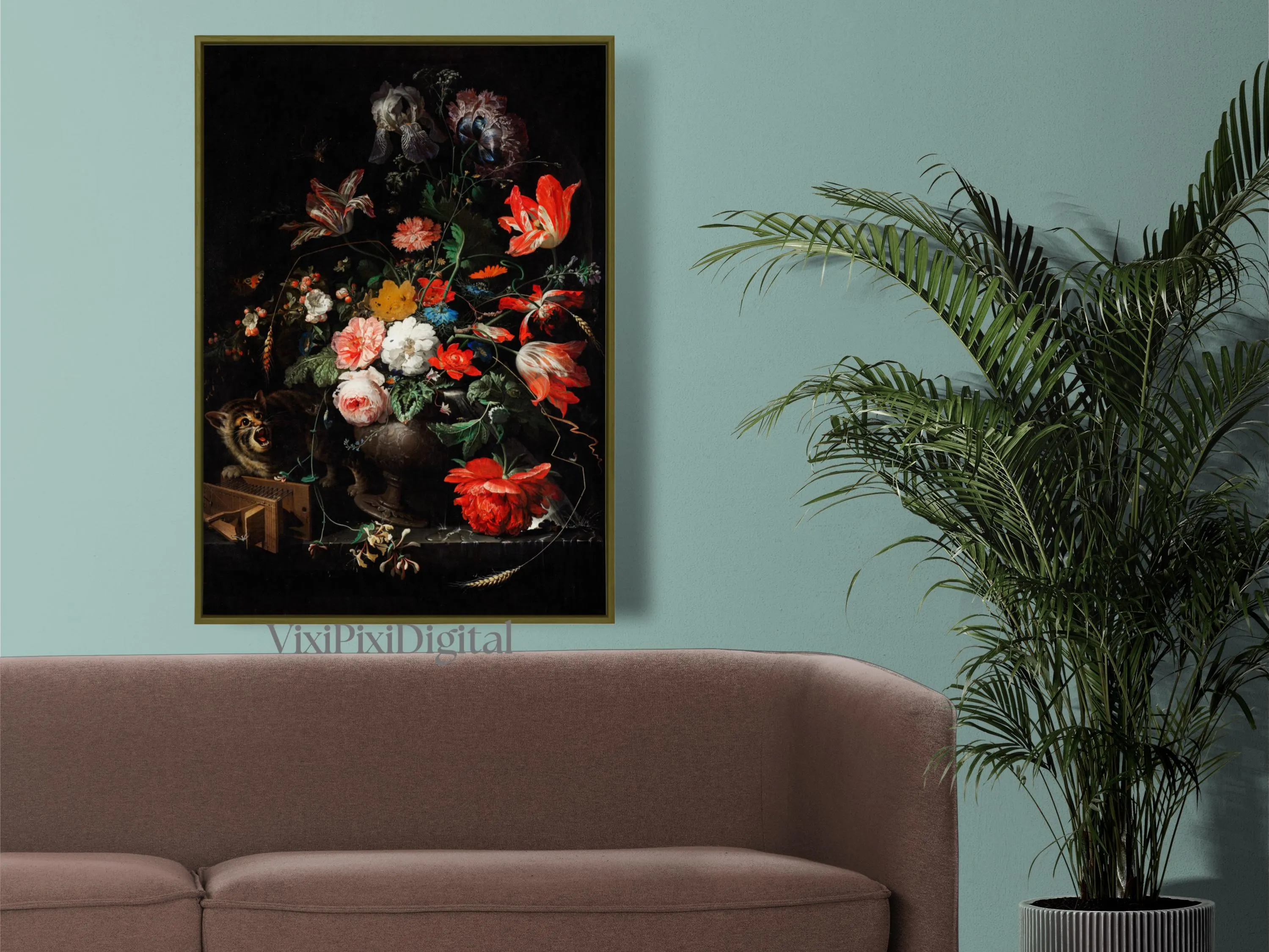 Antique Floral Oil Painting Print: Dark Academia Botanical Art (Digital Download) - image 3