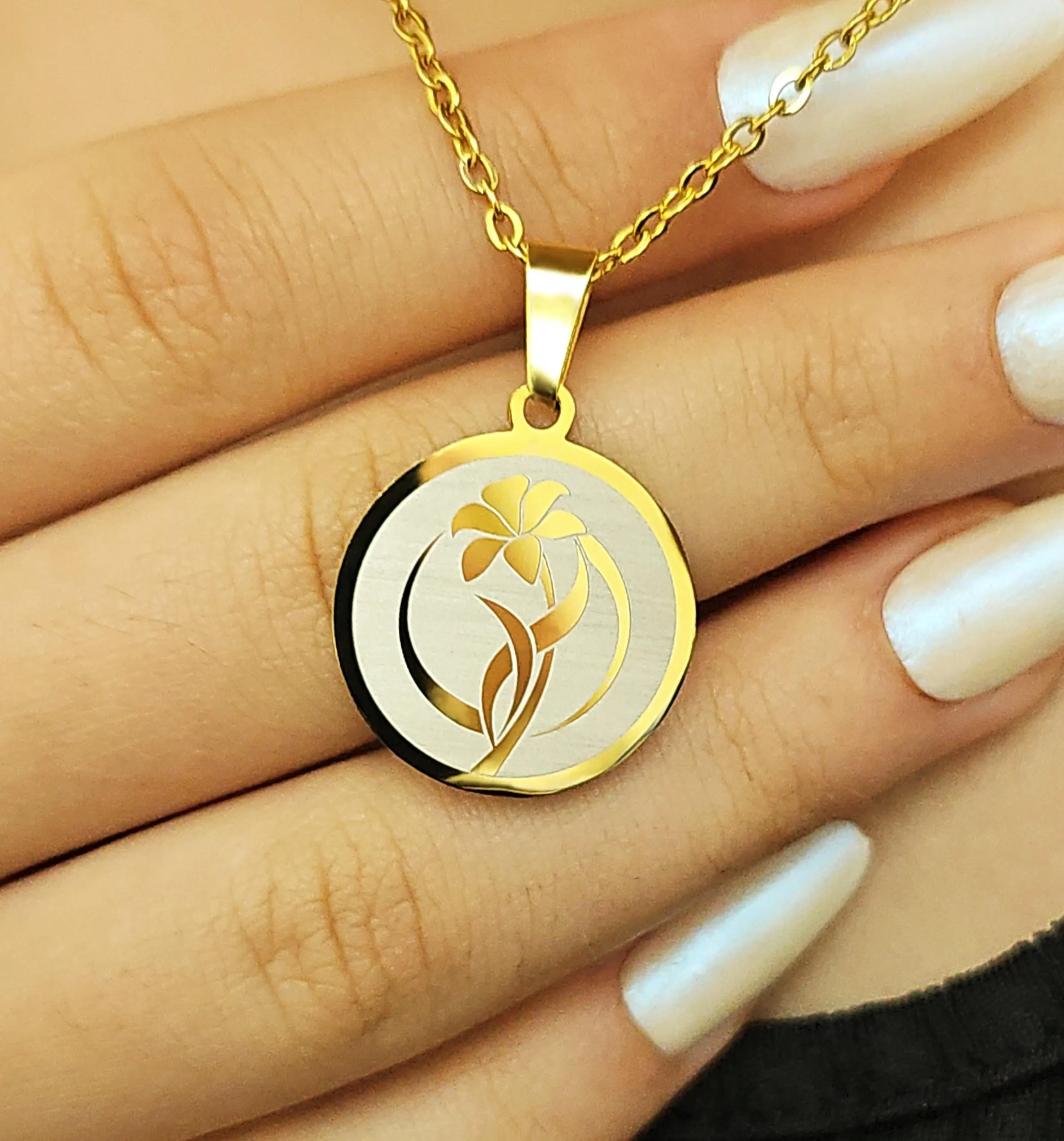 Handcrafted Stainless Steel Floral Pendant Necklace: Hypoallergenic Jewelry - image 5