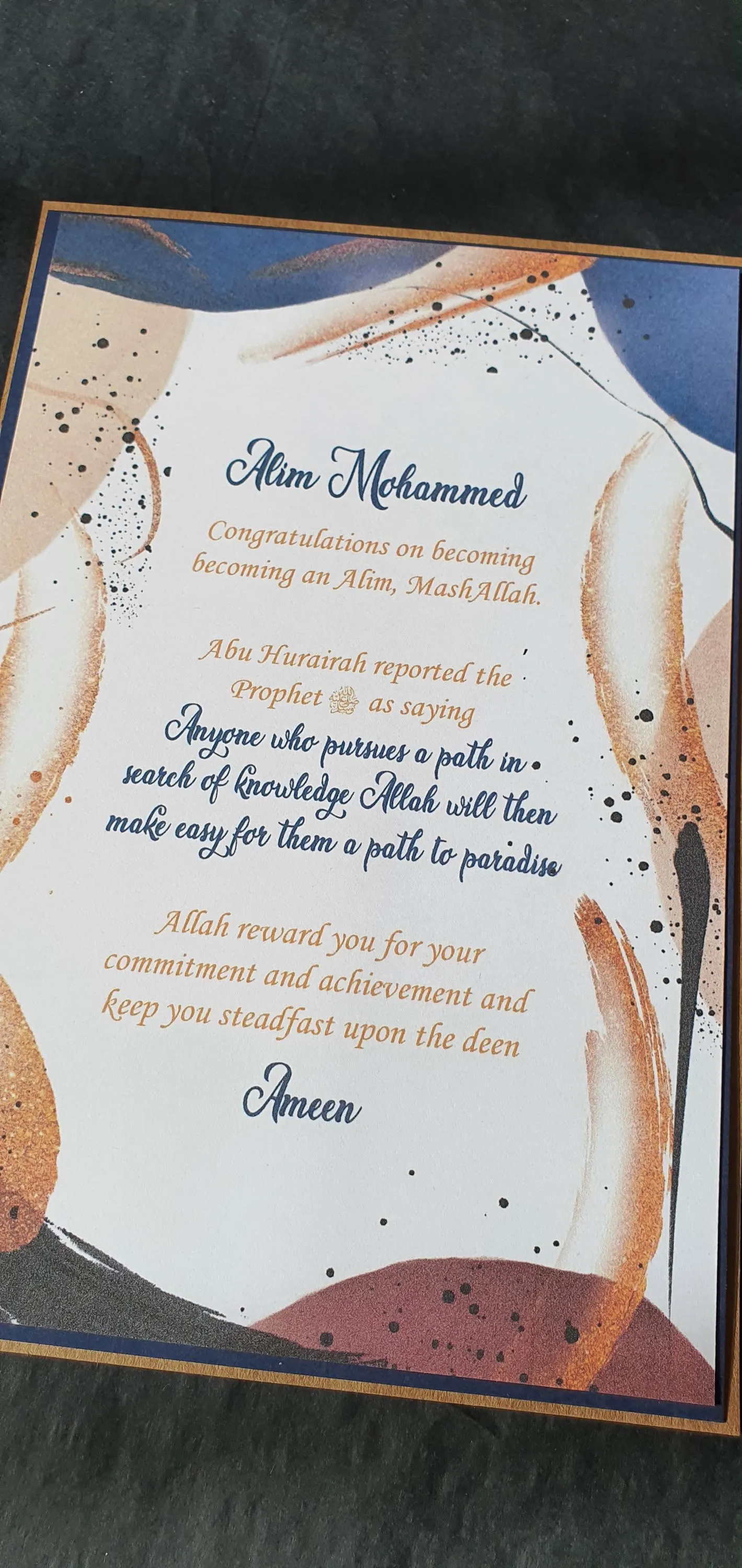 Alim Graduation Card/Alim completion card brown 1/ Graduation Card/Alimah/ Islamic/Personalised/Alim course completion/Muslim greeting card - image 3