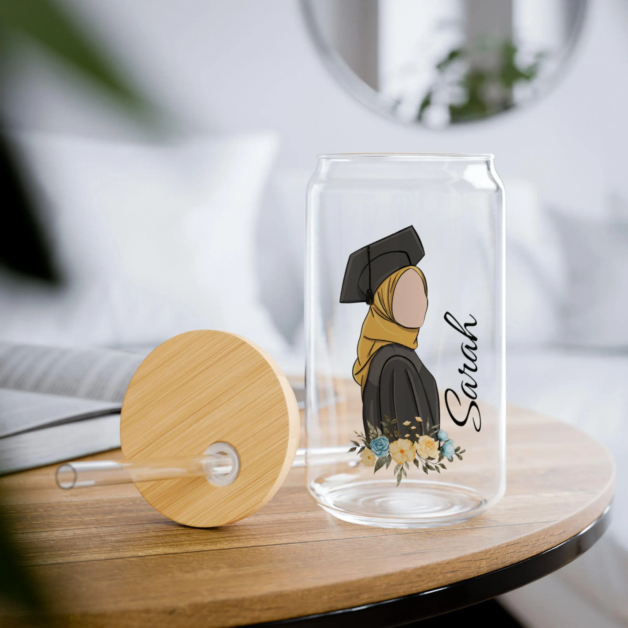 Personalized Muslim Graduation Gift Glass Cup, Custom Muslimah Graduation College Gift 2025 Grad Tumbler Coffee Cup Islamic Graduation Gift - image 3