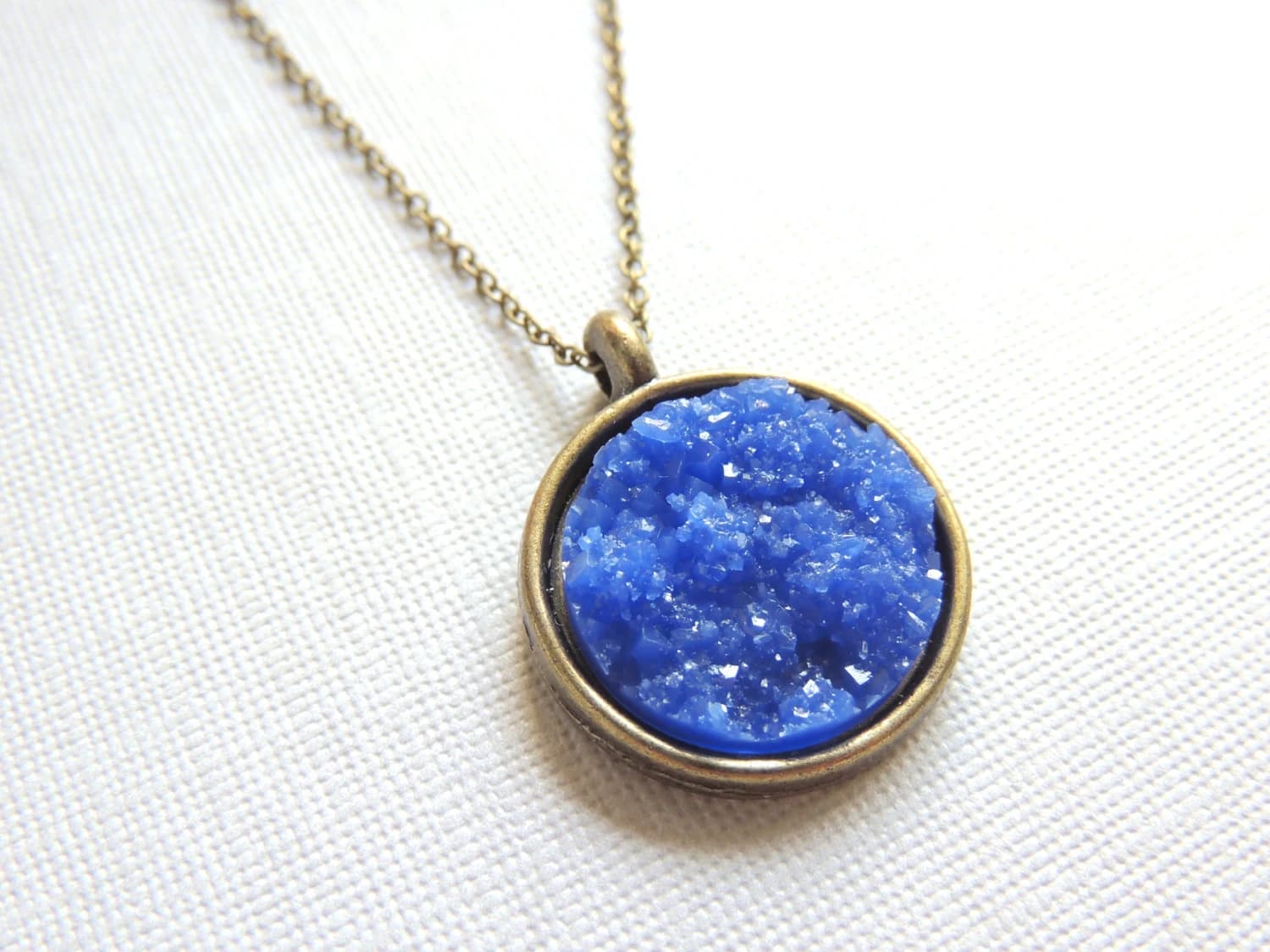 Druzy Necklace, Resin Blue Druzy Round, Vintage Style Necklace, Galaxy Necklace, Thank you gift for her, Something Blue, Vintage Wedding - image 4