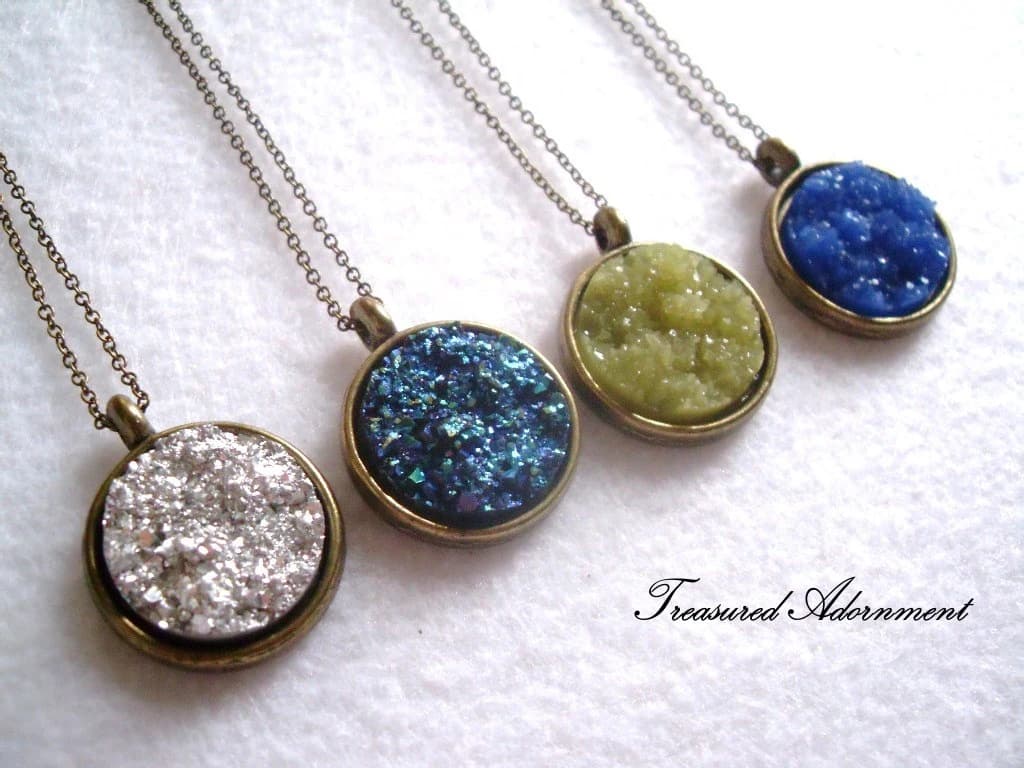 Druzy Necklace, Resin Blue Druzy Round, Vintage Style Necklace, Galaxy Necklace, Thank you gift for her, Something Blue, Vintage Wedding - image 5