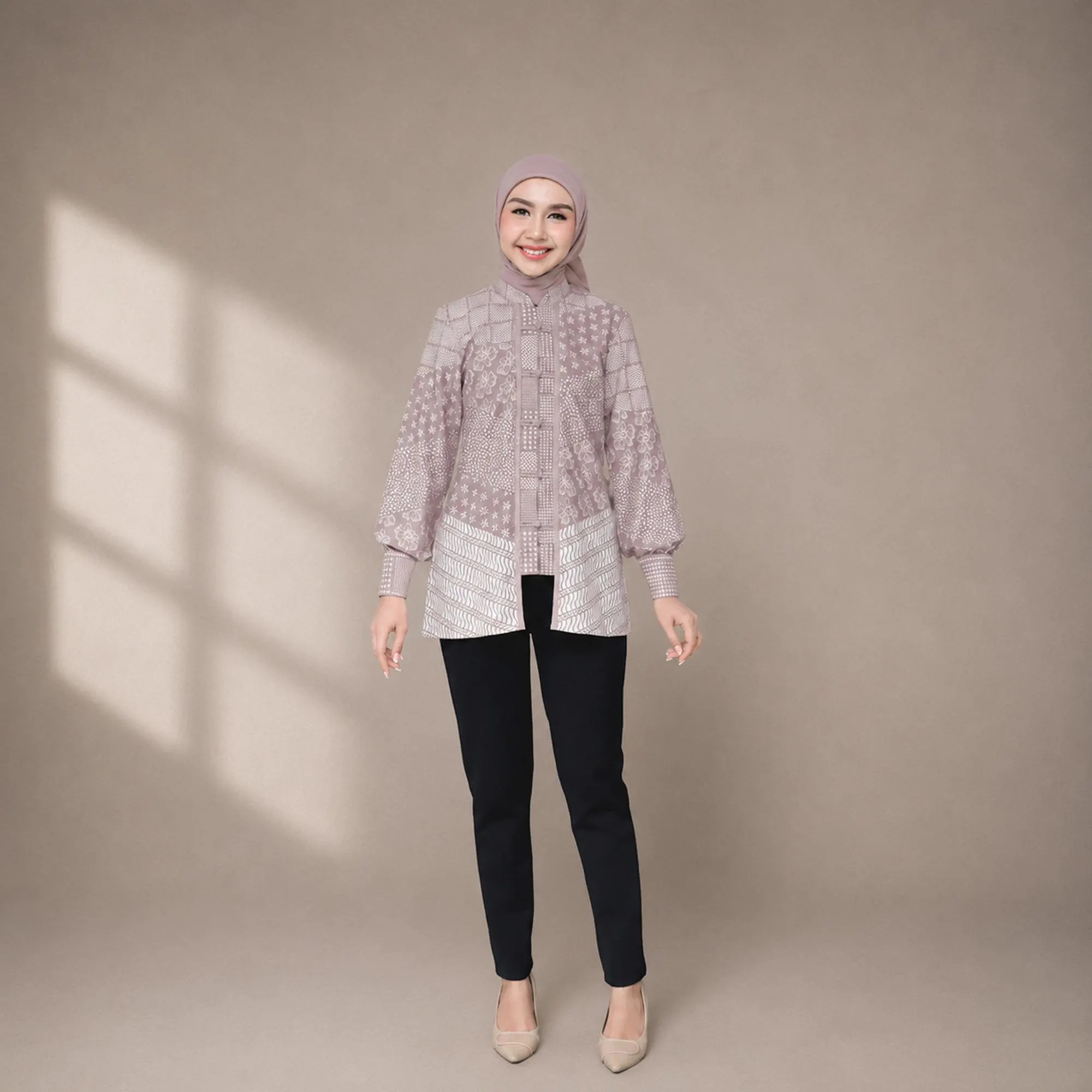 Kalindra Cotton Batik Blouse, Modern Long Sleeve Shirt, Elegant Workwear for Women