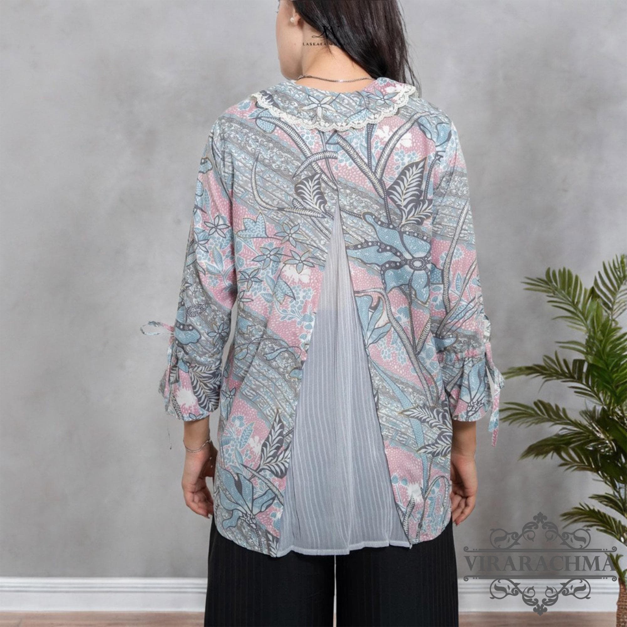 Alika Grey Batik Blouse Long Sleeve Top, Women's Blouse, Batik Blouse, Designer Blouse, Women's Blouse