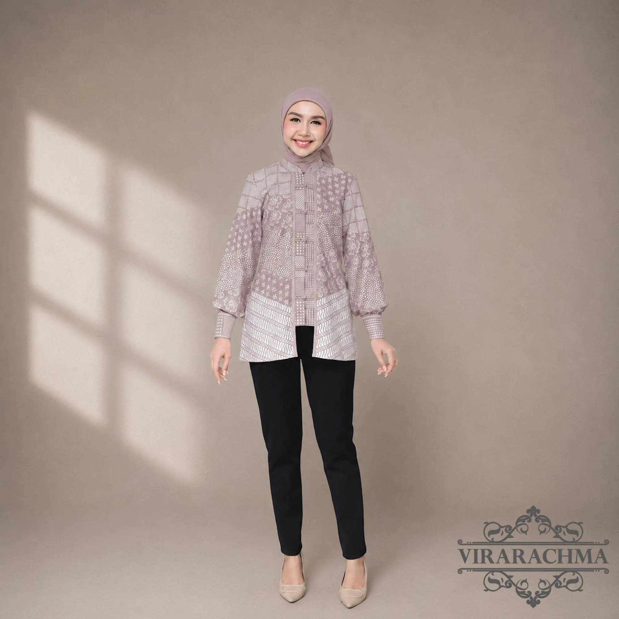 Kalindra Cotton Batik Blouse, Modern Long Sleeve Shirt, Elegant Workwear for Women