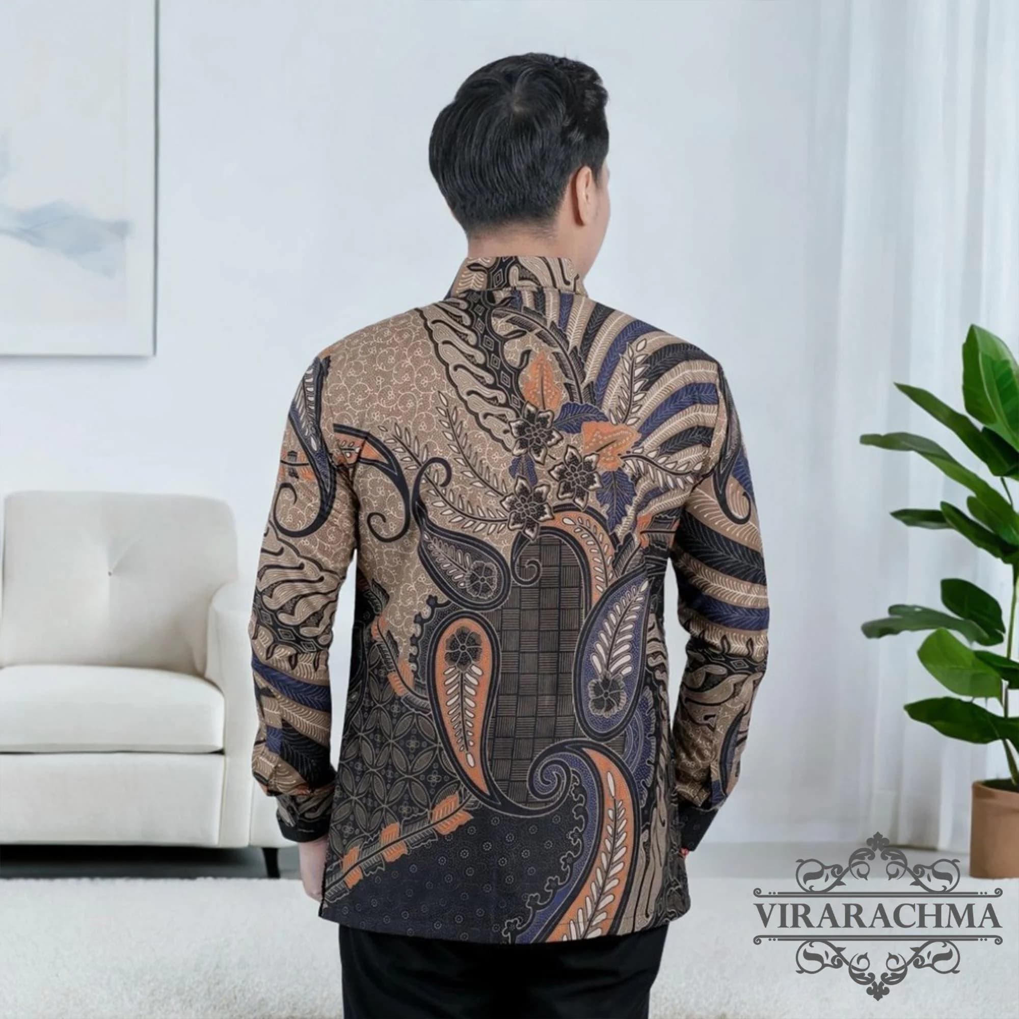 Men's Slim Fit Batik Shirt with Modern Prabu Motif - Long Sleeve, Stylish Men, Men Batik, Batik Shirt, Formal Shirt For Men