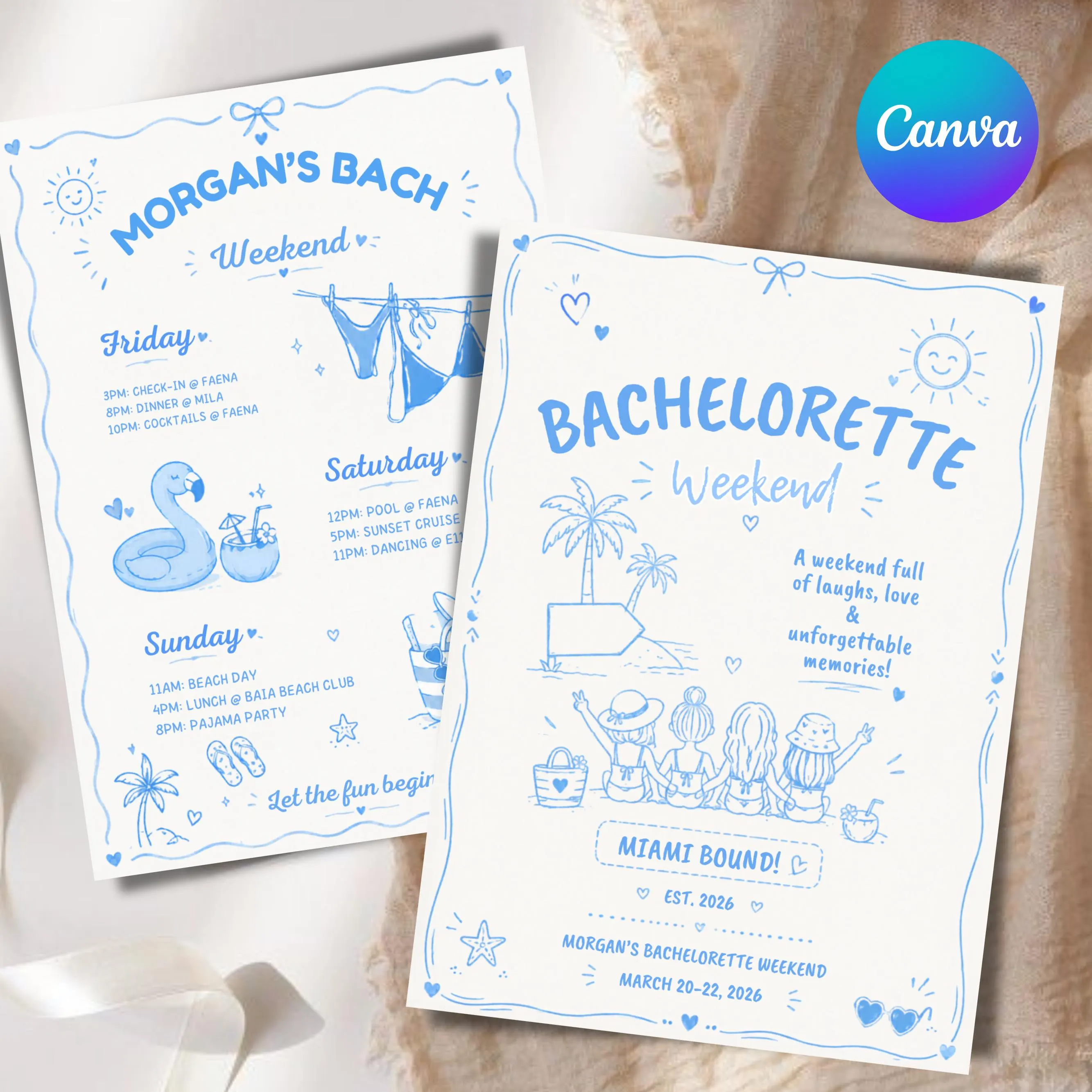 Custom Bachelorette Weekend Itinerary, The Bach Club Canva Template, Editable Party Schedule, Instant Download