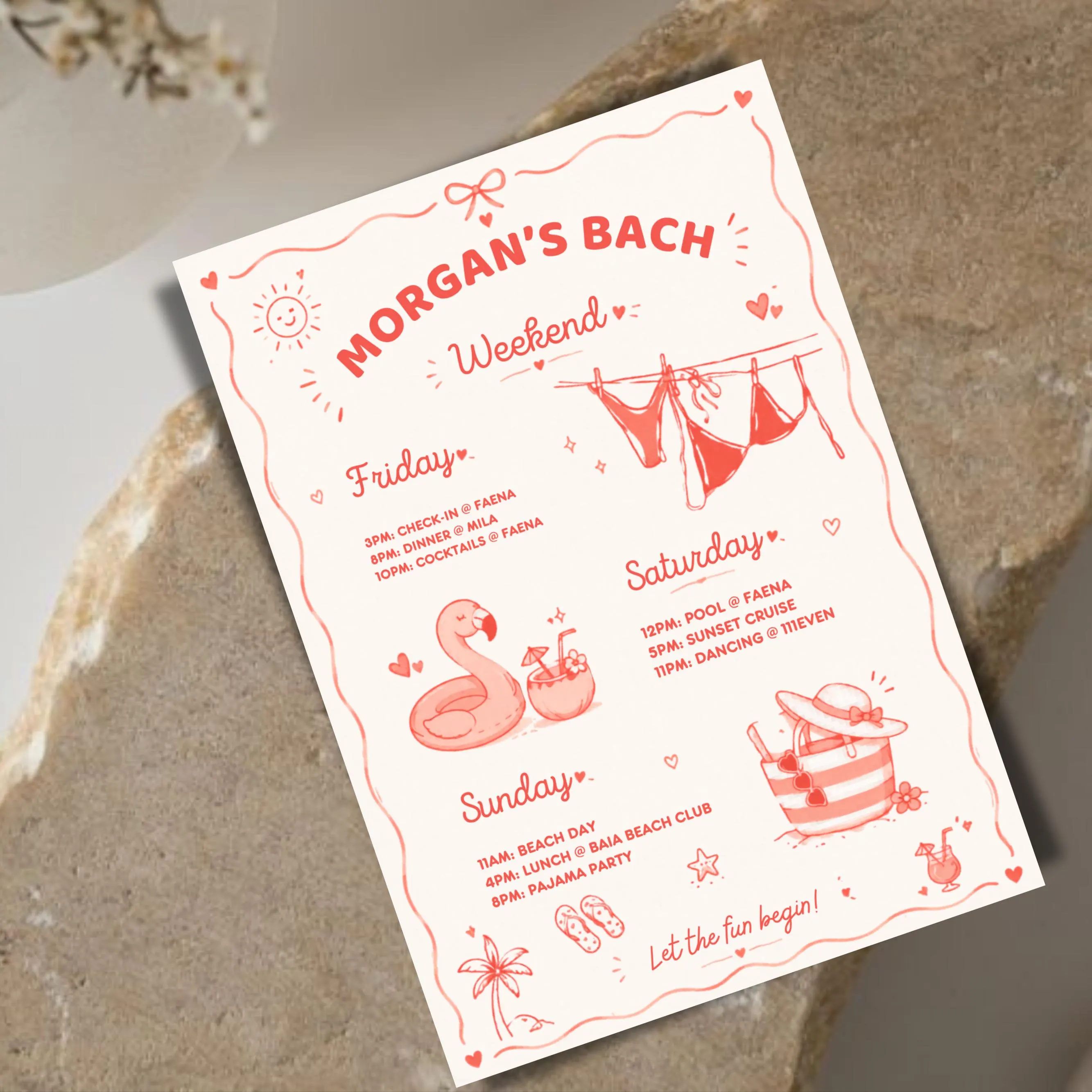Custom Bachelorette Weekend Itinerary, The Bach Club Canva Template, Editable Party Schedule, Instant Download