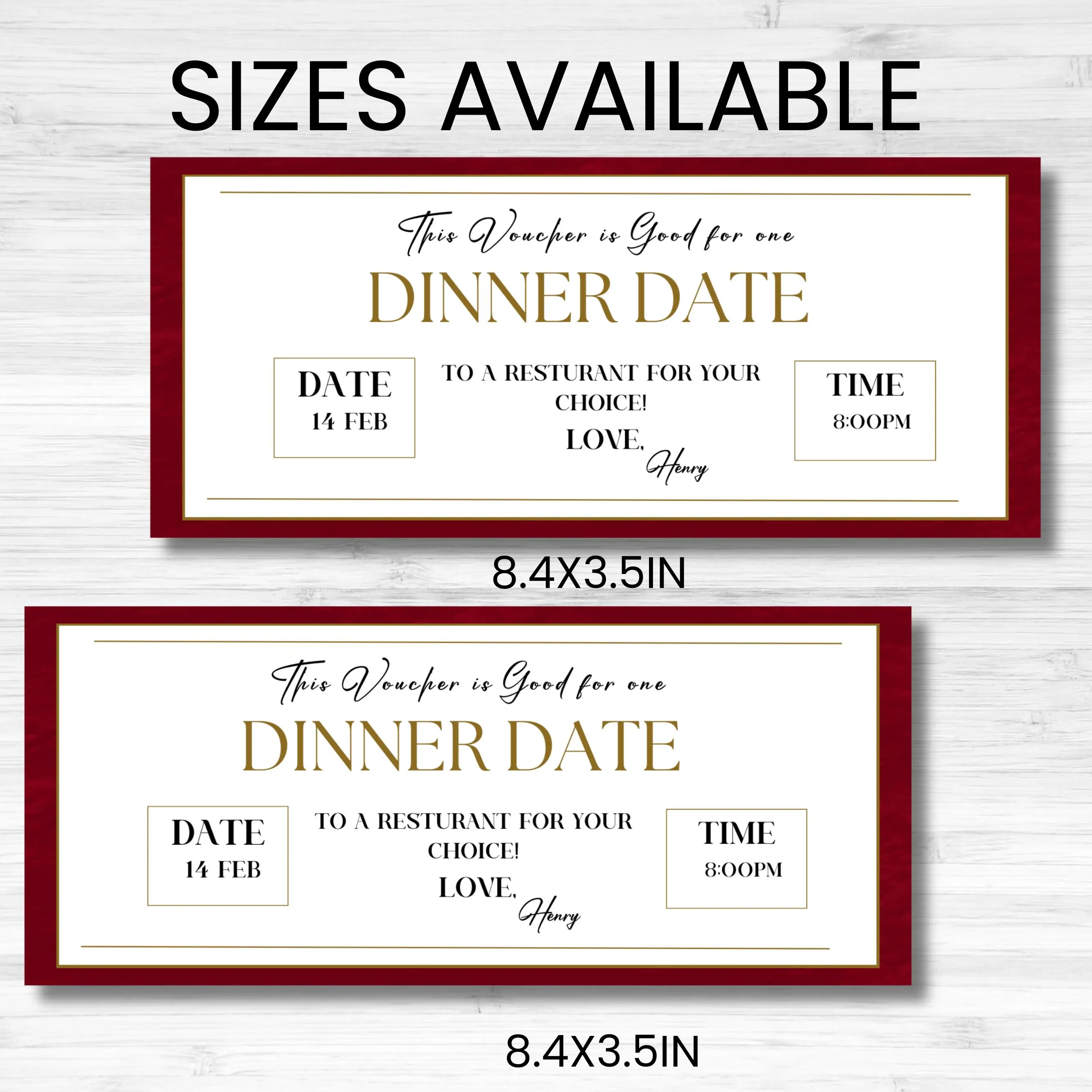 Dinner Date Coupon Voucher, Gift Voucher Template, date night voucher, Love Coupon, Restaurant Voucher, Canva Editable