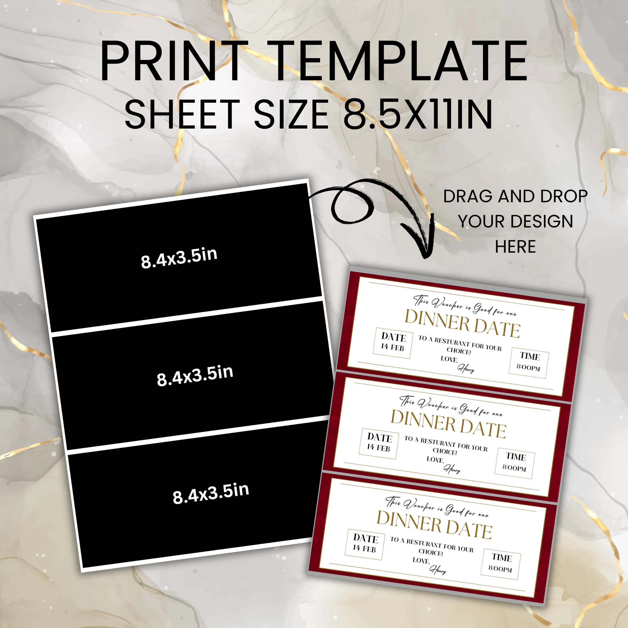 Dinner Date Coupon Voucher, Gift Voucher Template, date night voucher, Love Coupon, Restaurant Voucher, Canva Editable