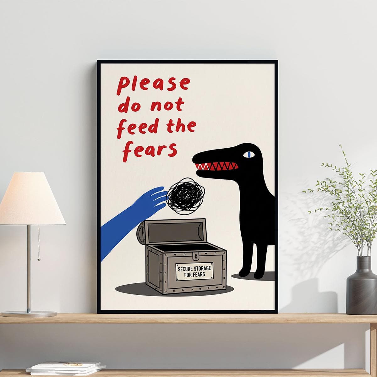 Please Do Not Feed the Fears Poster, Funny Monster Wall Art, Anxiety Humor Print, Quirky Minimalist Decor, Surreal Art Print - image 3