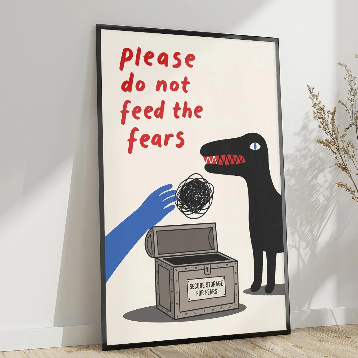 Please Do Not Feed the Fears Poster, Funny Monster Wall Art, Anxiety Humor Print, Quirky Minimalist Decor, Surreal Art Print - image 4