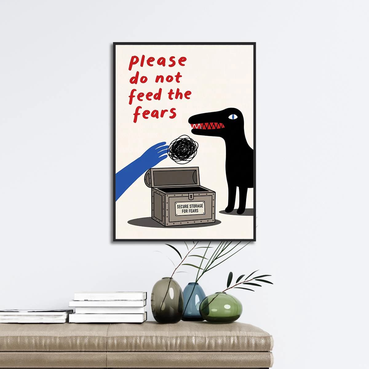 Please Do Not Feed the Fears Poster, Funny Monster Wall Art, Anxiety Humor Print, Quirky Minimalist Decor, Surreal Art Print - image 5