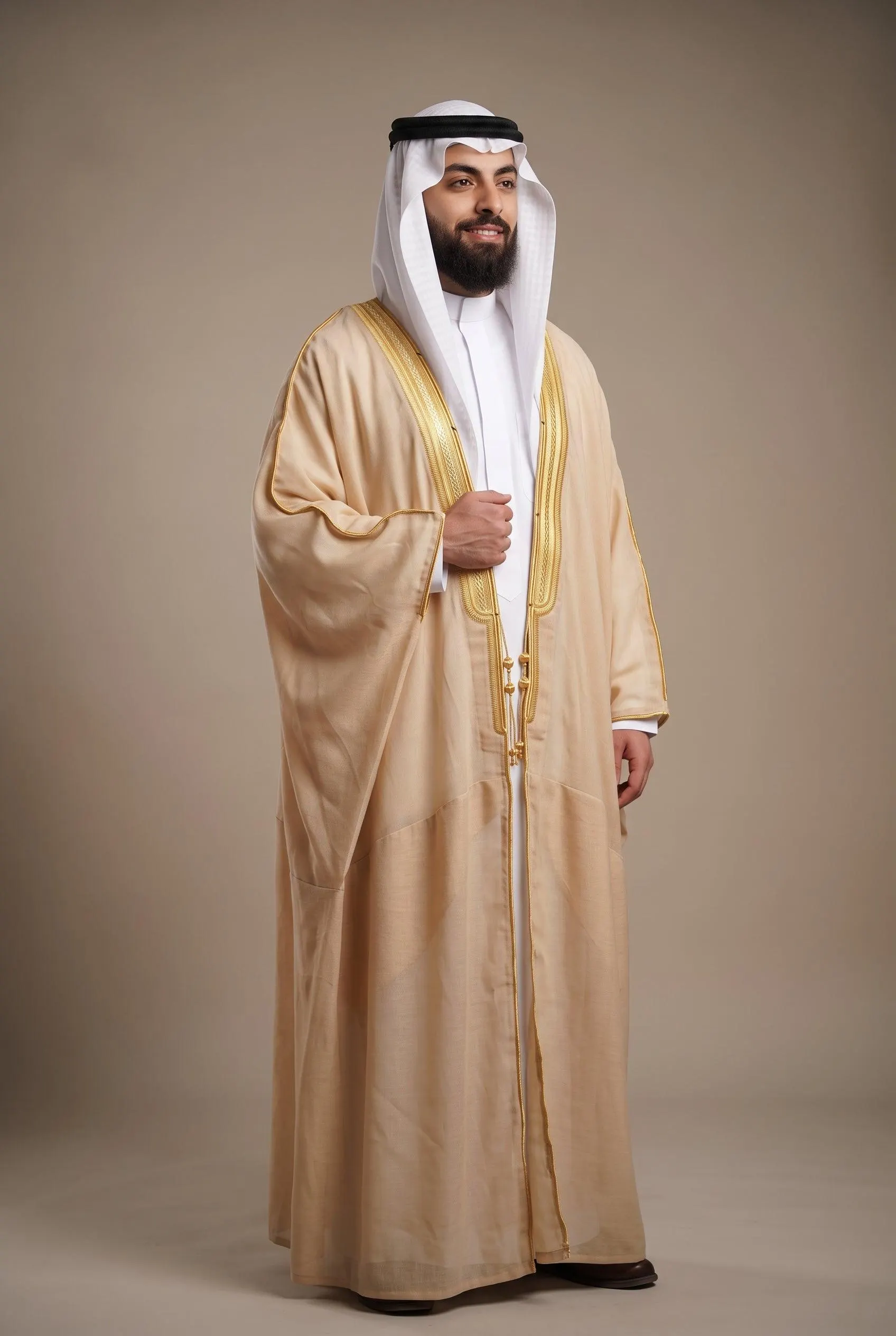 Bisht Cloak with Gold Embroidery for Men– Full Sleeve Arabic Thobe Robe | 5 Colors