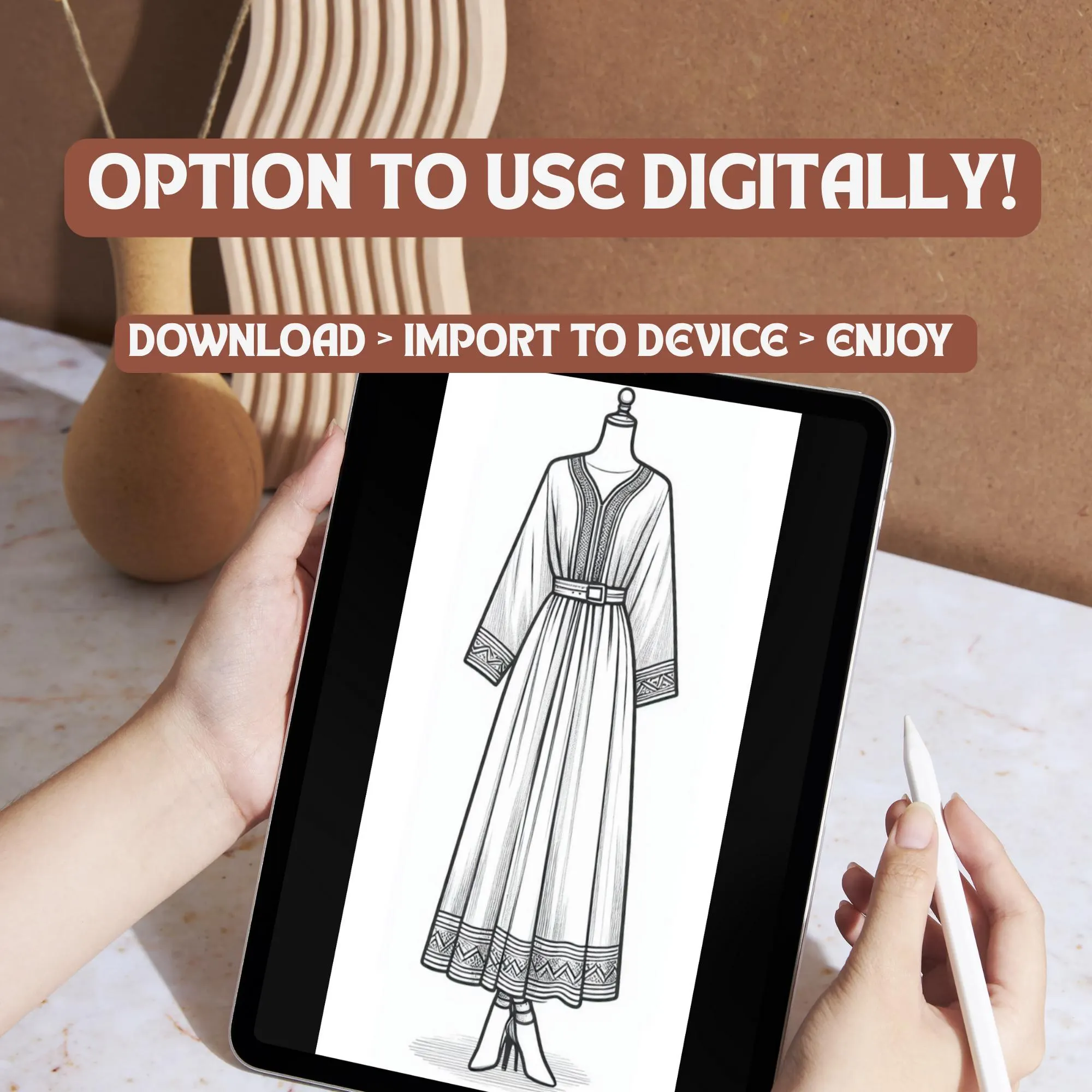 Moroccan Kaftan Coloring Book, Moroccan Fashion Coloring Pages, Islamic Fashion, Digital Download.