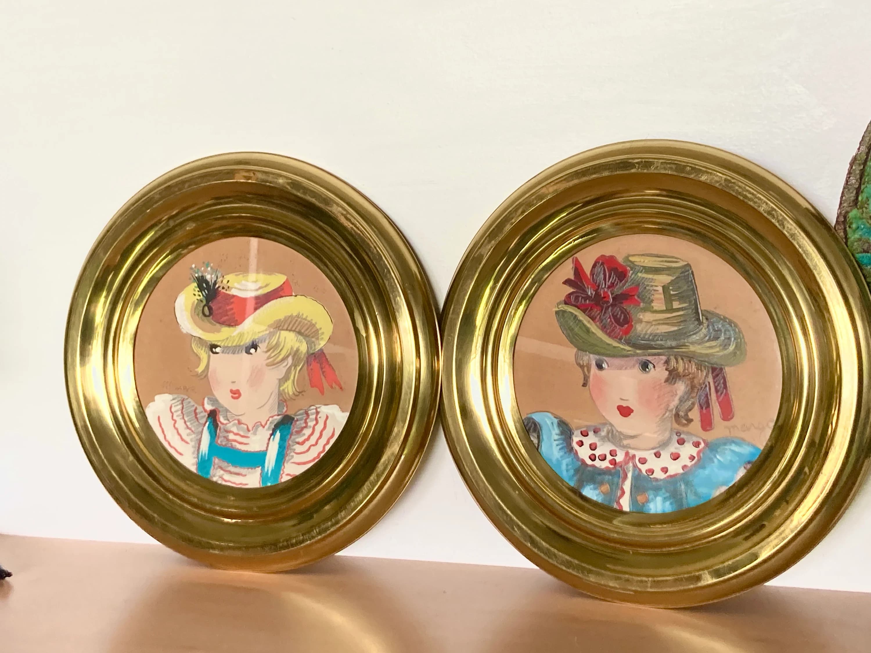 1950s Margo Alexander Women Portraits Gouache - Pencil Signed Originals - image 3