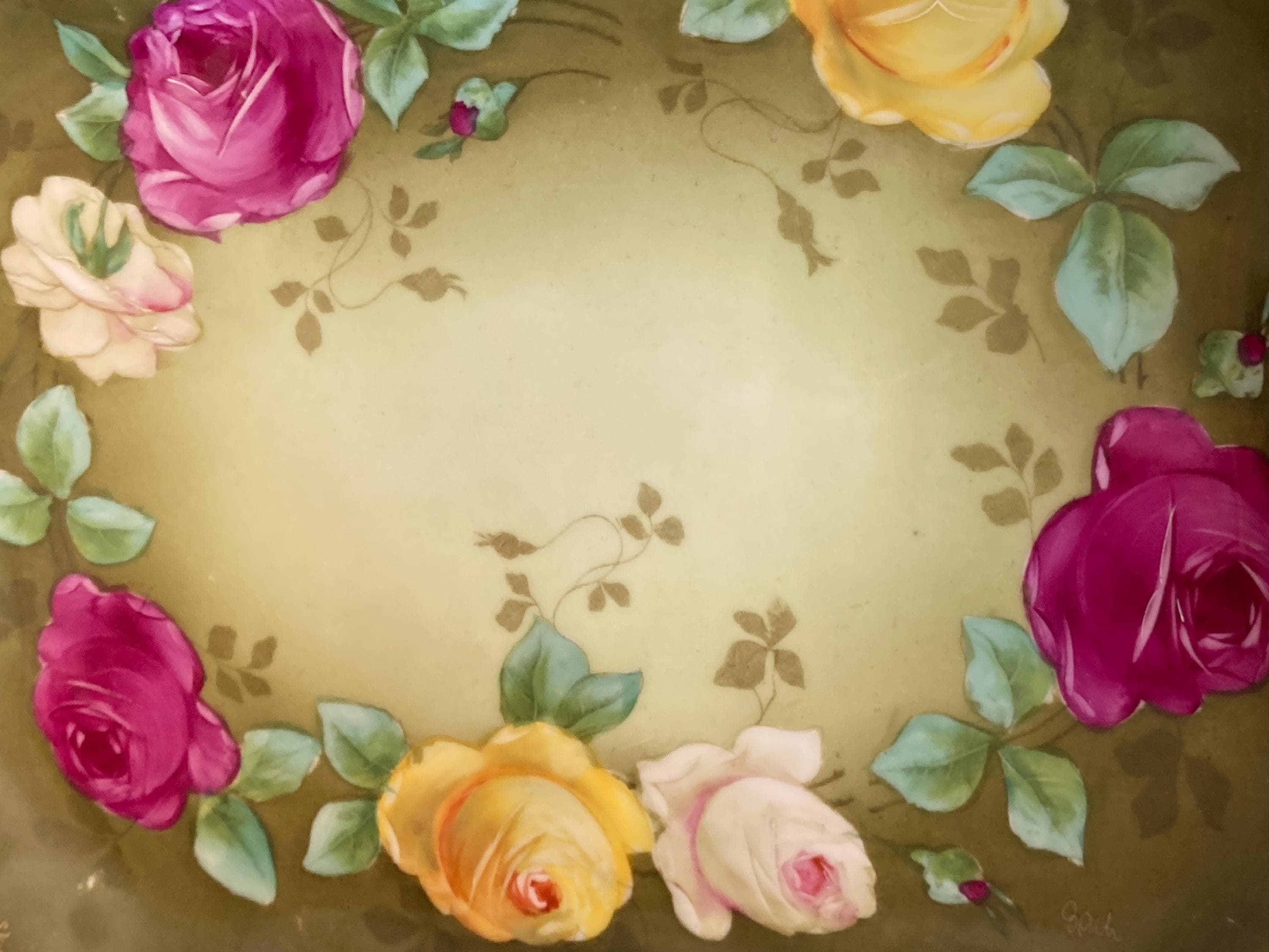 Royal Rudolstadt Prussia Hand painted 11.5L” Vanity Tray Artist Signed Royal Rose and Gold Gilt - image 5