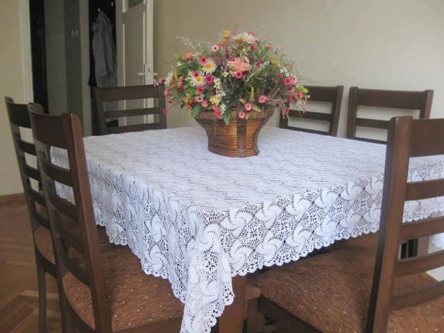 Antique Traditional Crochet Lace Square Tablecloth - Vintage style table lace - Rustic tablecloth - Outdoor wedding decor - - image 4