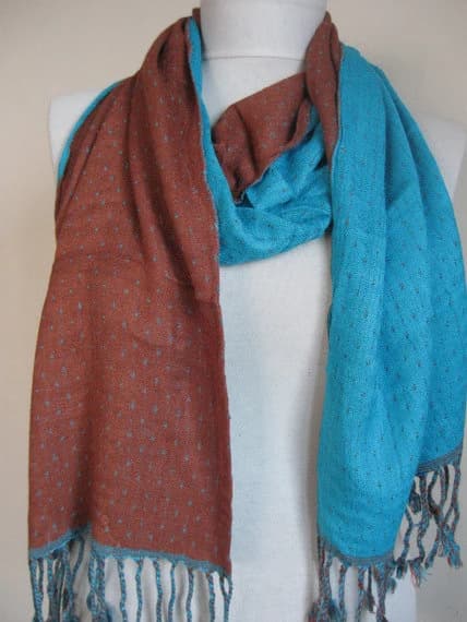 Double-layered Scarf / Two Sided Scarf / Blue -Brown / Blue scarf / Brown scarf / long scarf - image 5
