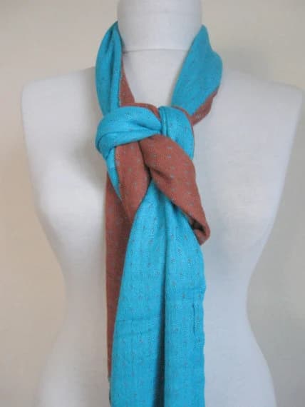 Double-layered Scarf / Two Sided Scarf / Blue -Brown / Blue scarf / Brown scarf / long scarf - image 4
