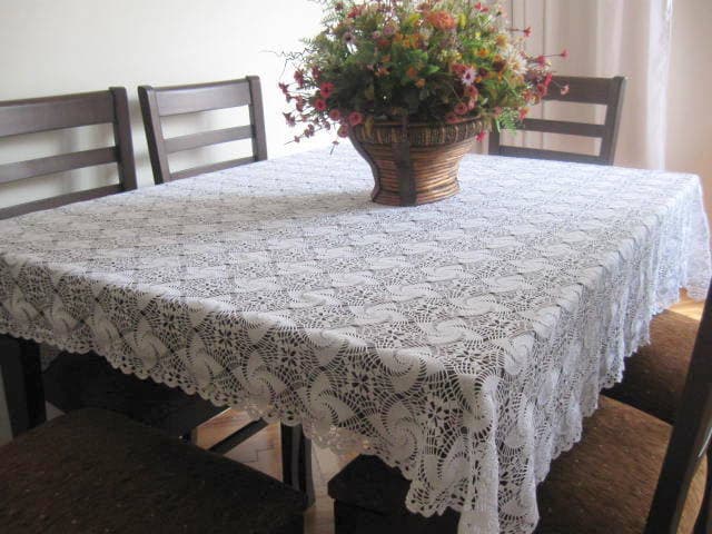 Antique Traditional Crochet Lace Square Tablecloth - Vintage style table lace - Rustic tablecloth - Outdoor wedding decor - - image 3