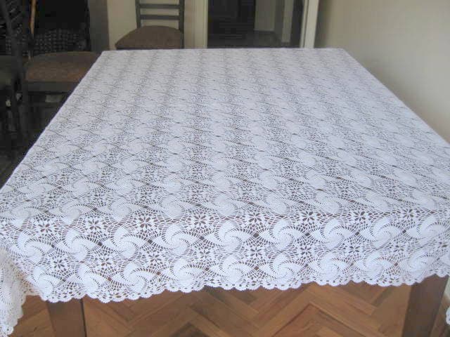 Antique Traditional Crochet Lace Square Tablecloth - Vintage style table lace - Rustic tablecloth - Outdoor wedding decor - - image 5