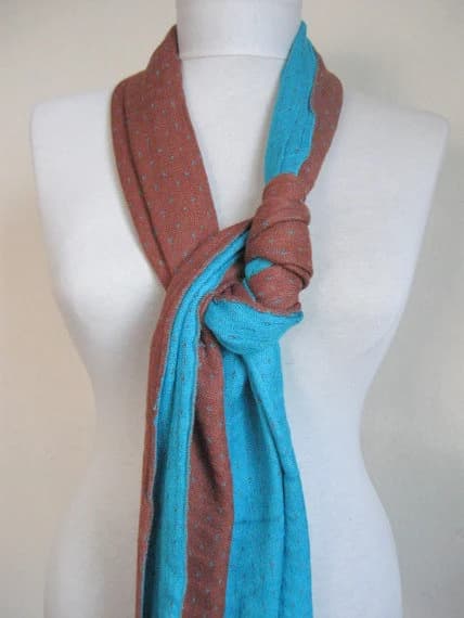 Double-layered Scarf / Two Sided Scarf / Blue -Brown / Blue scarf / Brown scarf / long scarf - image 3
