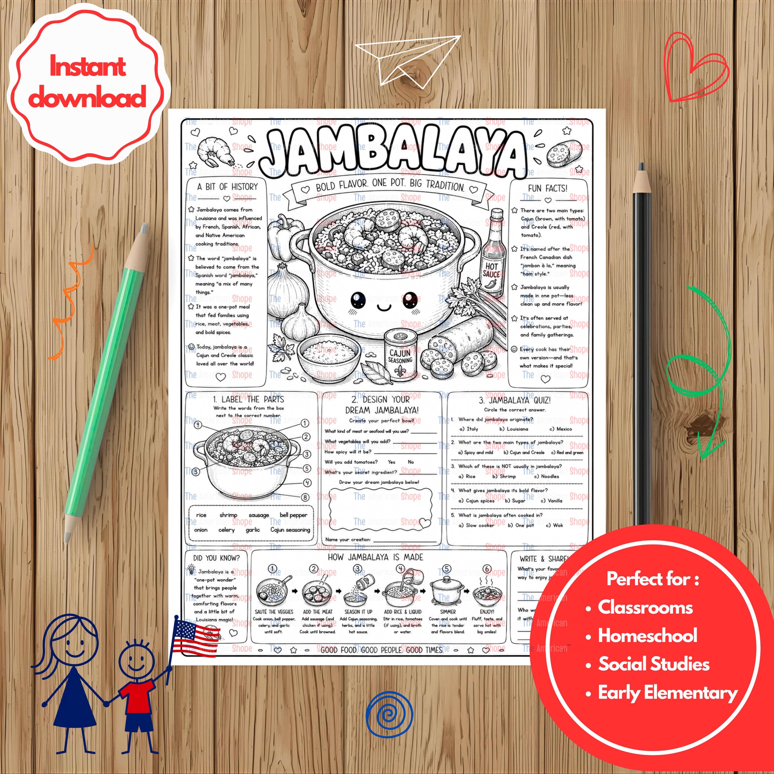 Jambalaya I Educational Printable Historical Activity for Kids