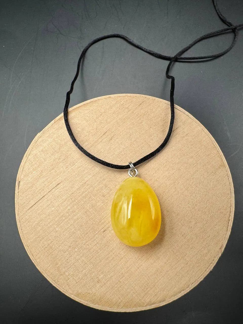Natural Baltic Amber Teardrop Pendant – Yellow Gemstone Necklace, Butterscotch Genuine Amber Pendant on Leather Cord - image 5