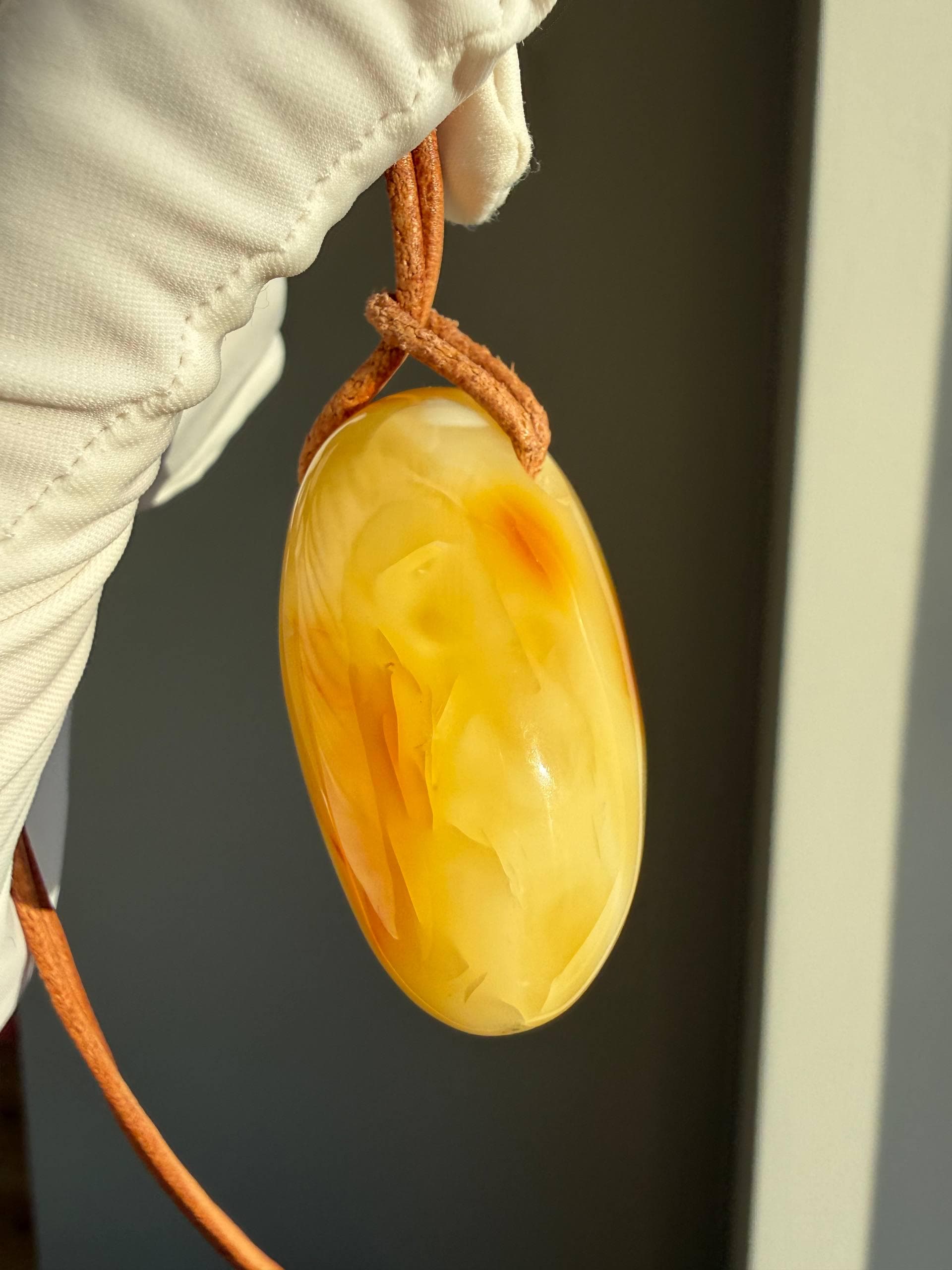 Natural Baltic Amber Pendant | Milky Butterscotch Swirls, Organic Freeform Stone, Suede Cord - image 4