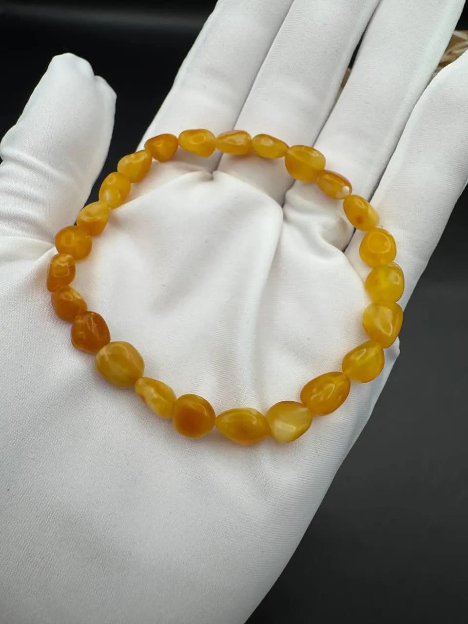 Handmade Baltic Amber Bracelet: Yellow Gemstone, Elastic Fit