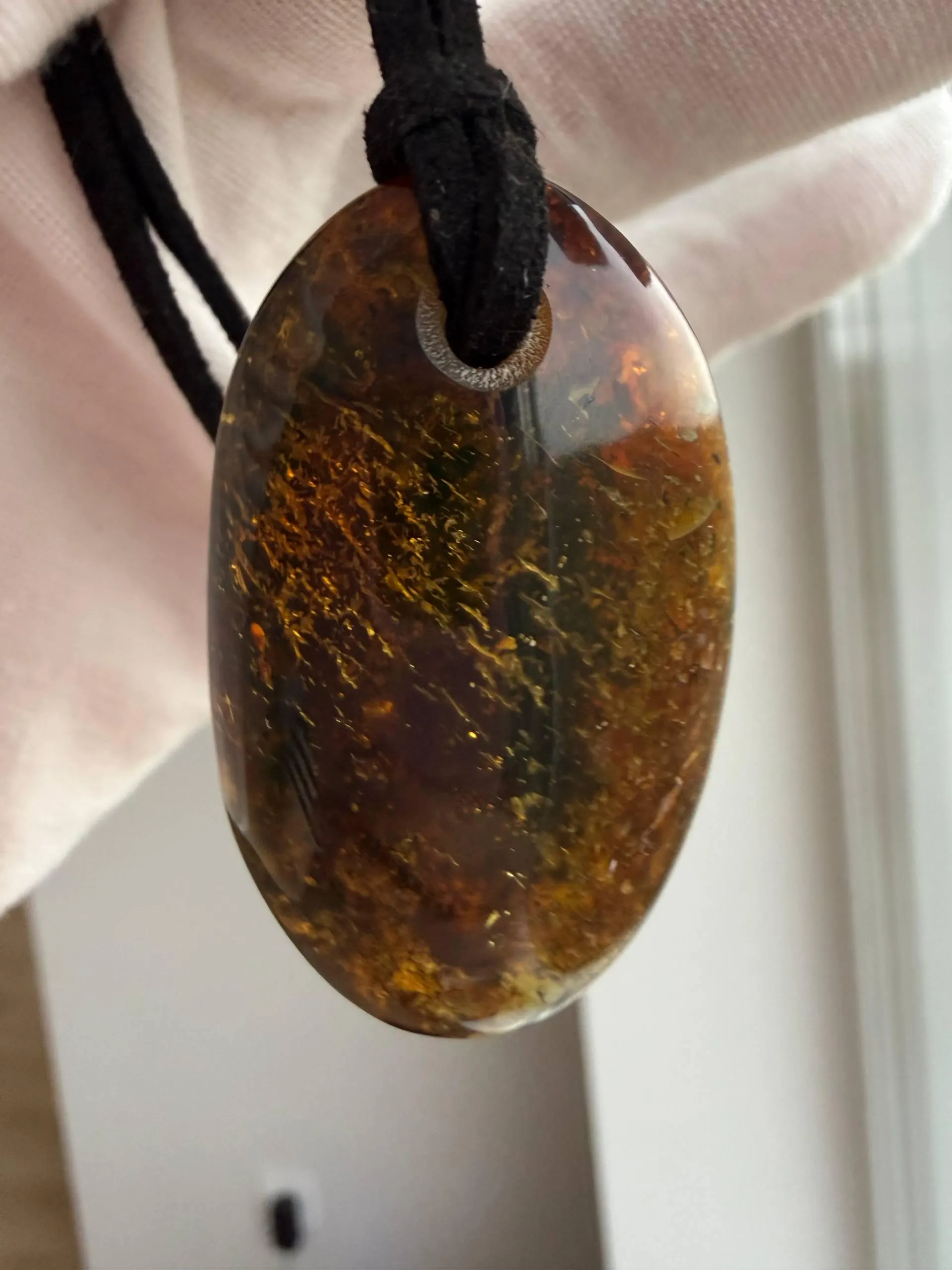 Natural Baltic Amber Pendant Necklace | Dark Cognac Amber Stone | Genuine Amber Jewelry | Unique Handmade Gift | Boho Statement Pendant - image 5