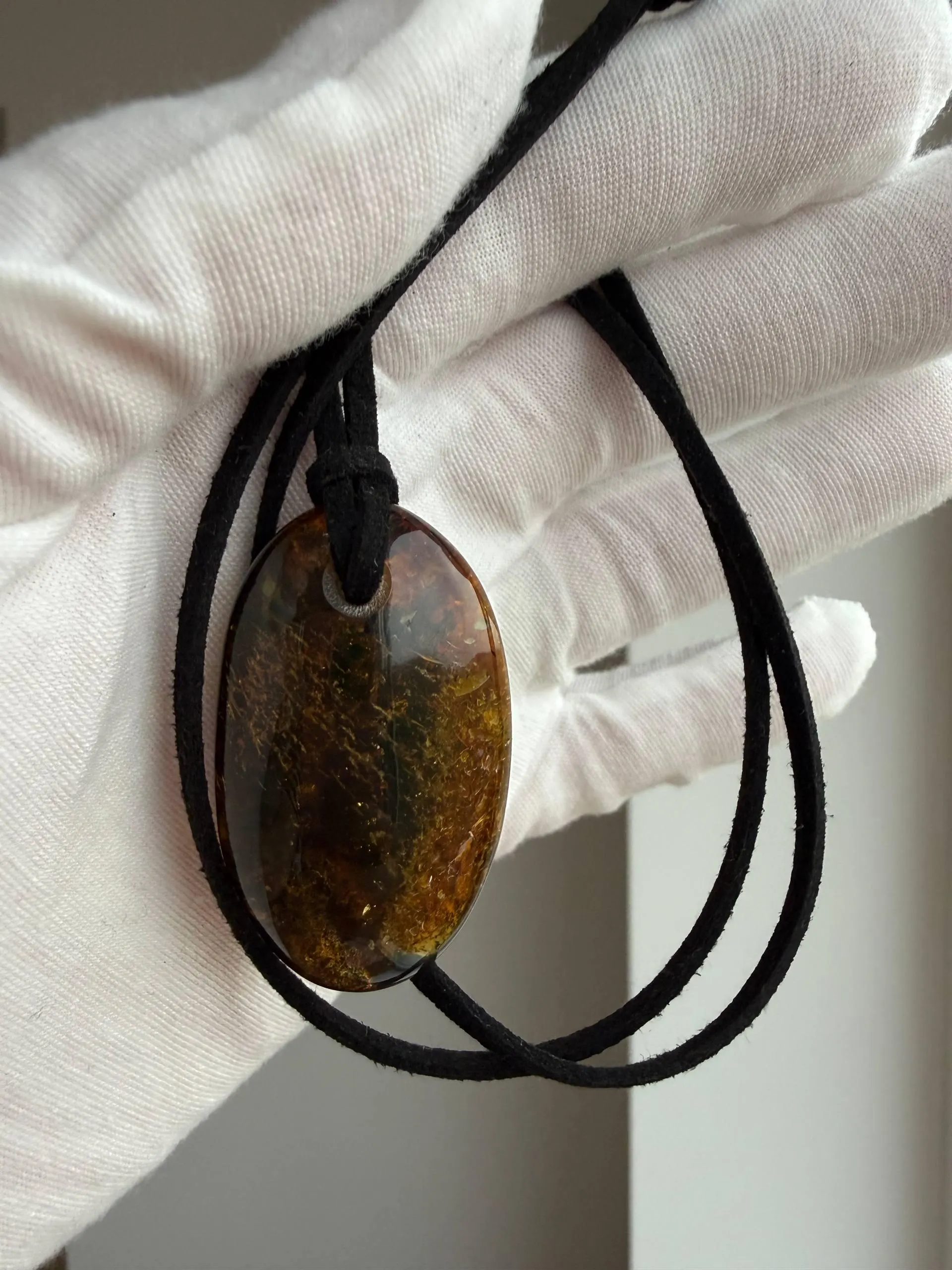 Natural Baltic Amber Pendant Necklace | Dark Cognac Amber Stone | Genuine Amber Jewelry | Unique Handmade Gift | Boho Statement Pendant