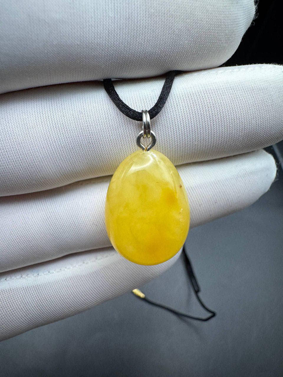 Natural Baltic Amber Teardrop Pendant – Yellow Gemstone Necklace, Butterscotch Genuine Amber Pendant on Leather Cord